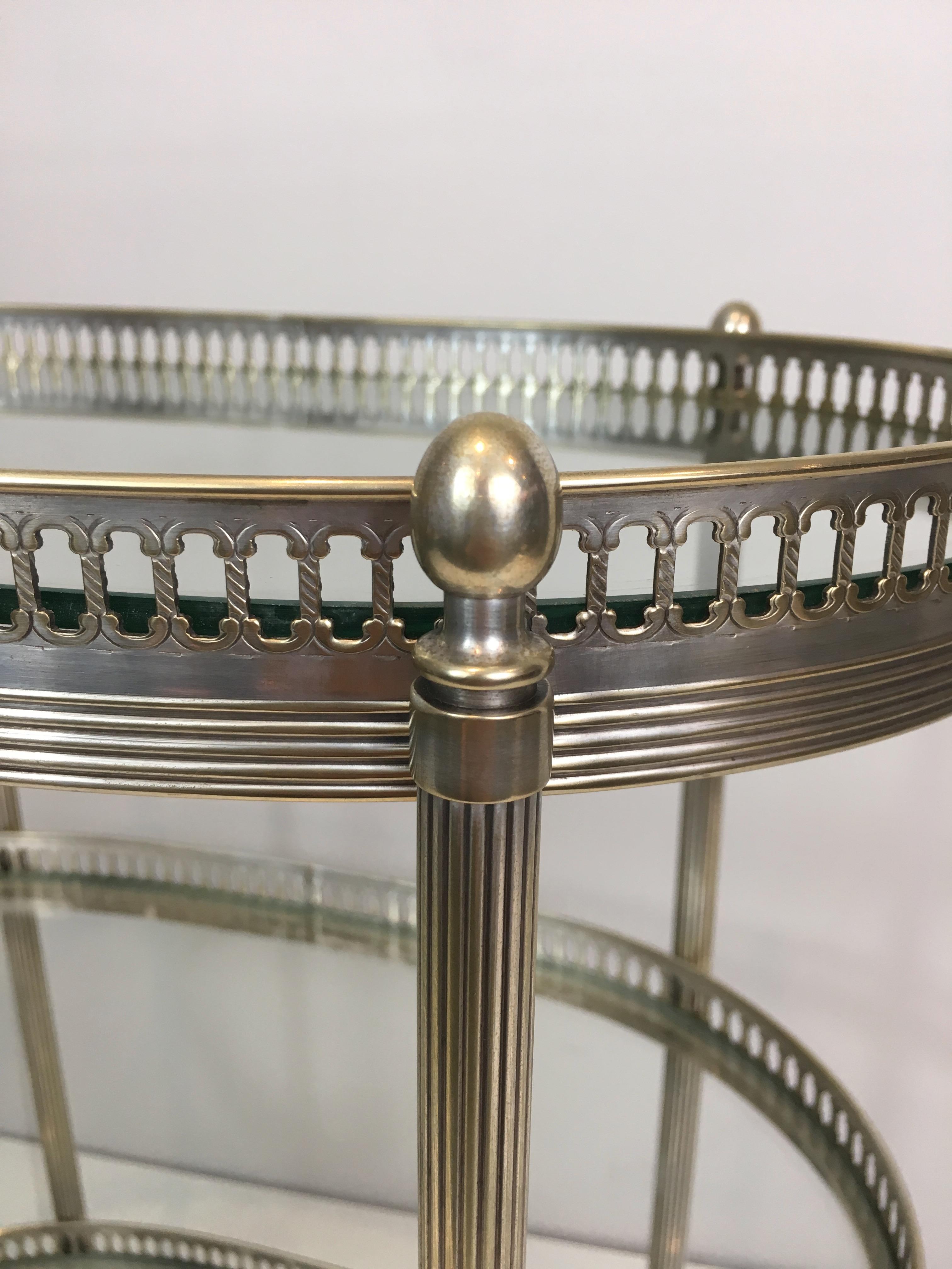 Neoclassical Oval Small Silver Plated on Brass Drinks Trolley, French 12