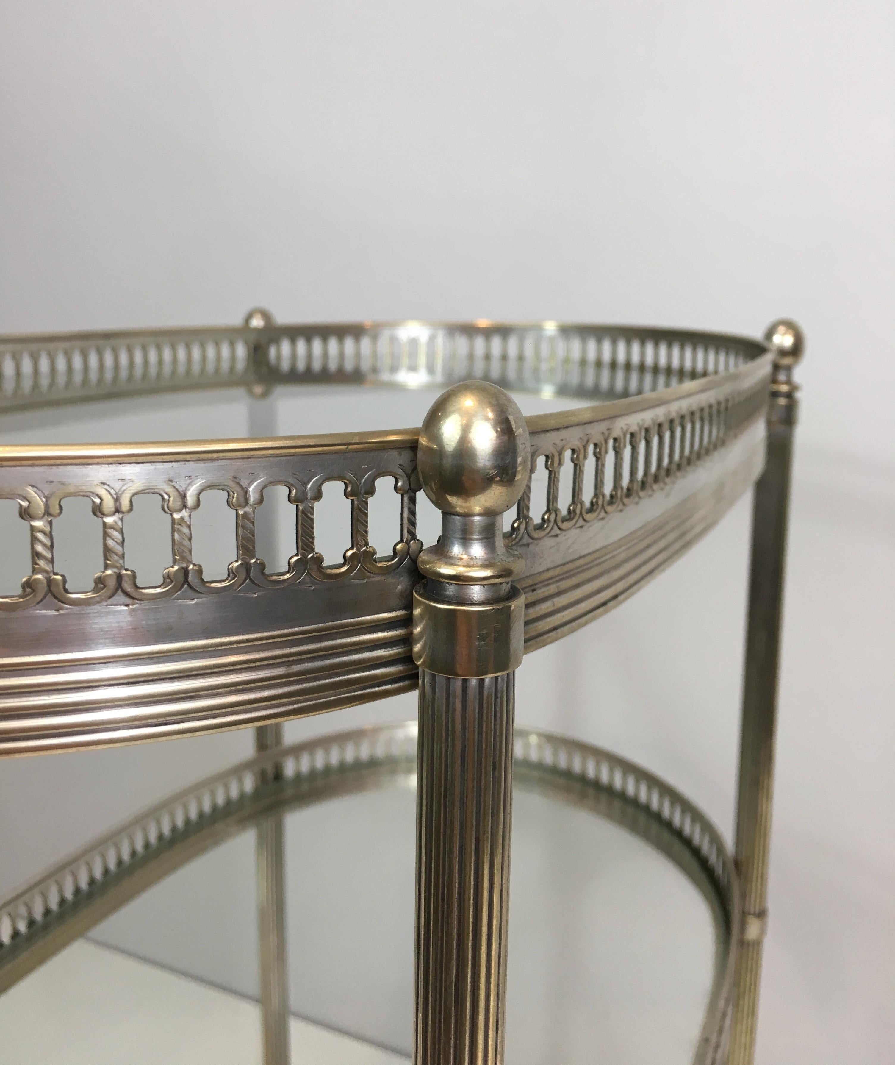 Neoclassical Oval Small Silver Plated on Brass Drinks Trolley, French In Good Condition In Marcq-en-Barœul, Hauts-de-France