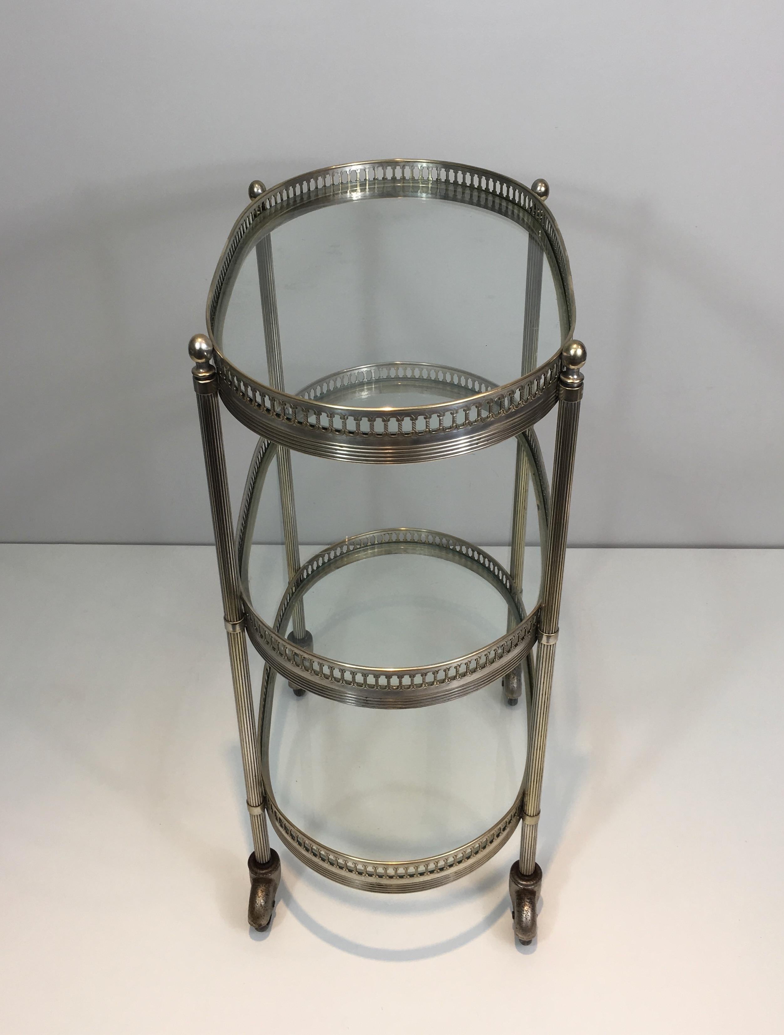 Neoclassical Oval Small Silver Plated on Brass Drinks Trolley, French 2