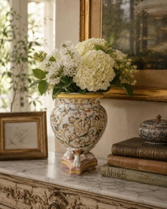 Late 20th Century Neoclassical Painted Faience Vase with Putti