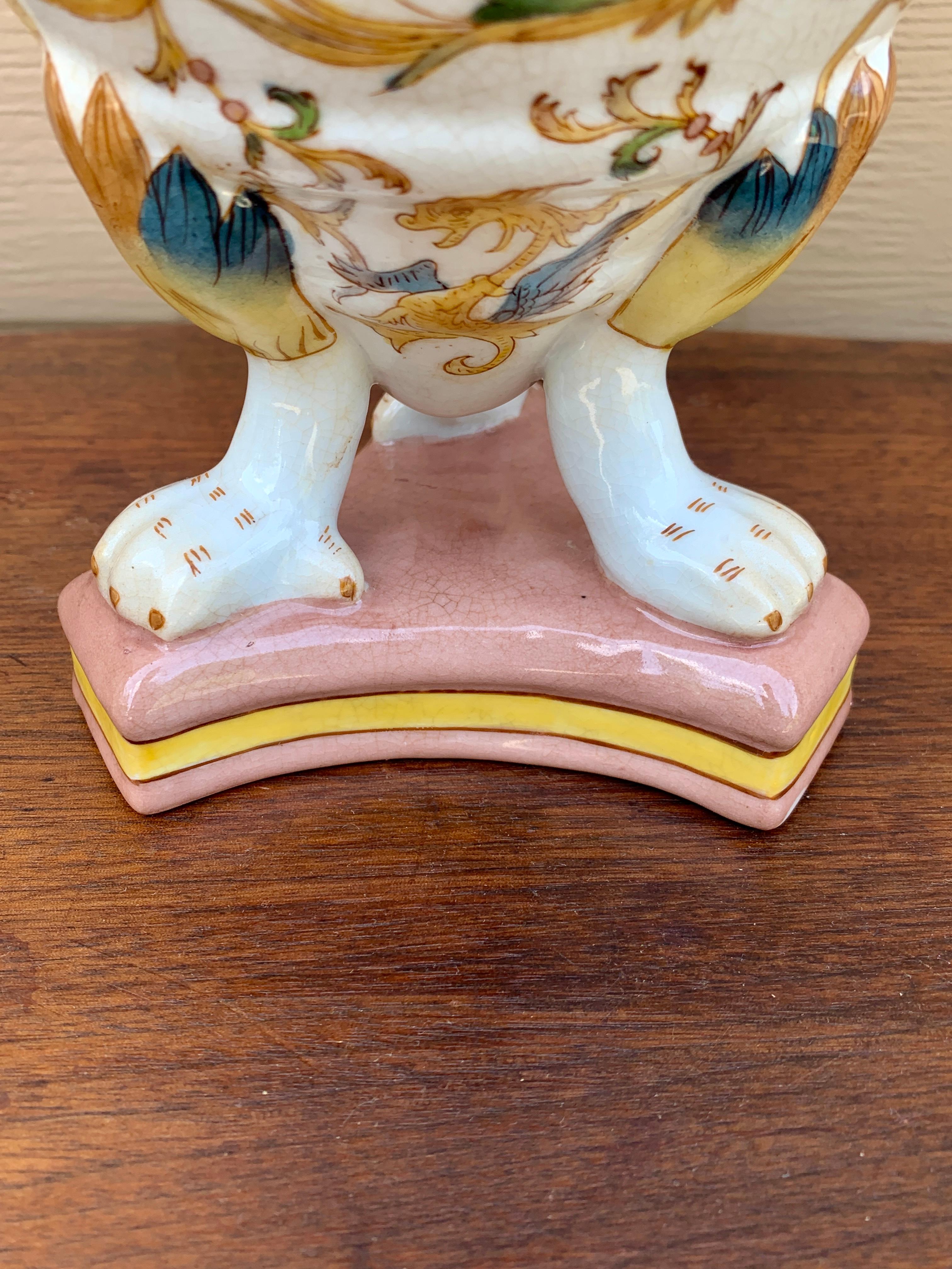 Neoclassical Painted Faience Allegorical Vase With Paw Feet For Sale 1