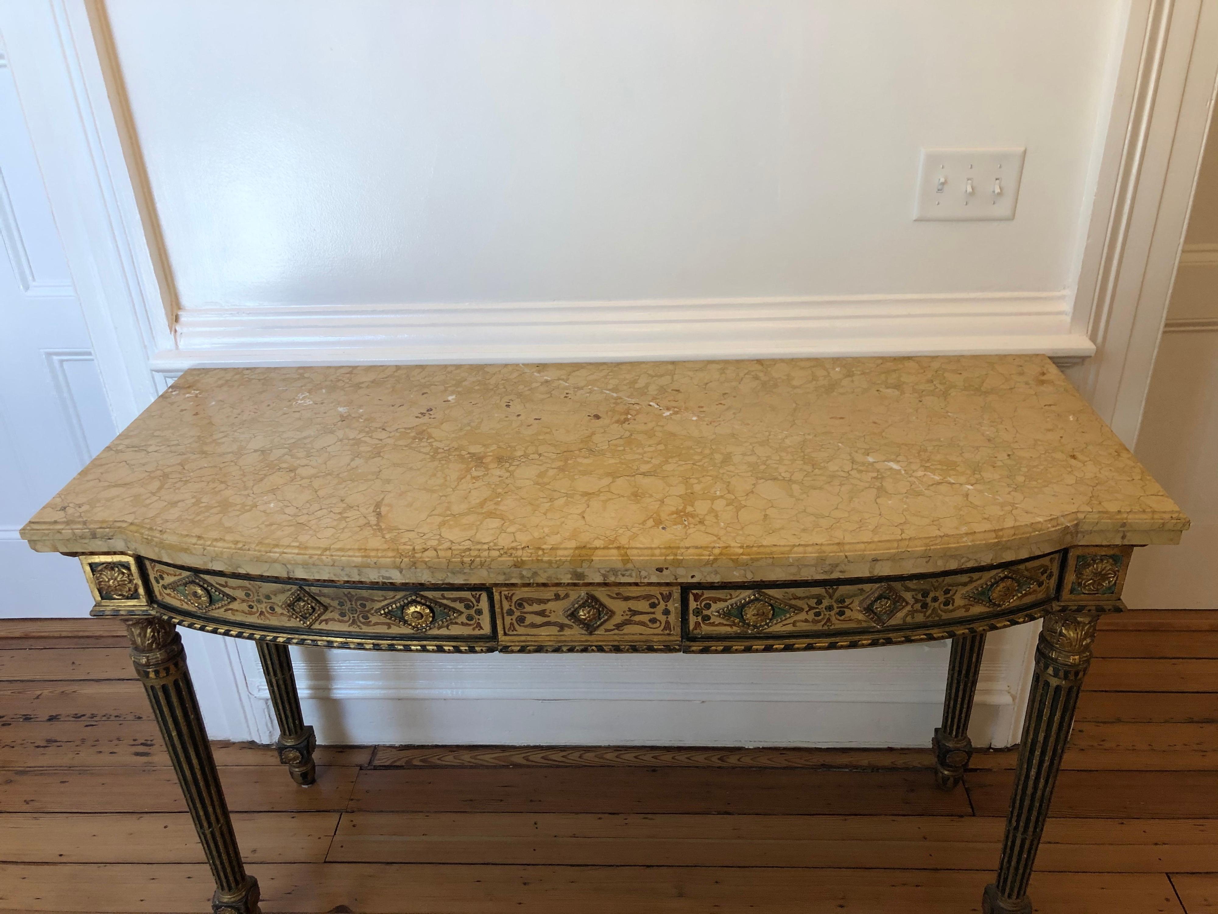 Neoclassical Painted Italian Marble Top  Console, 18th Century For Sale 7