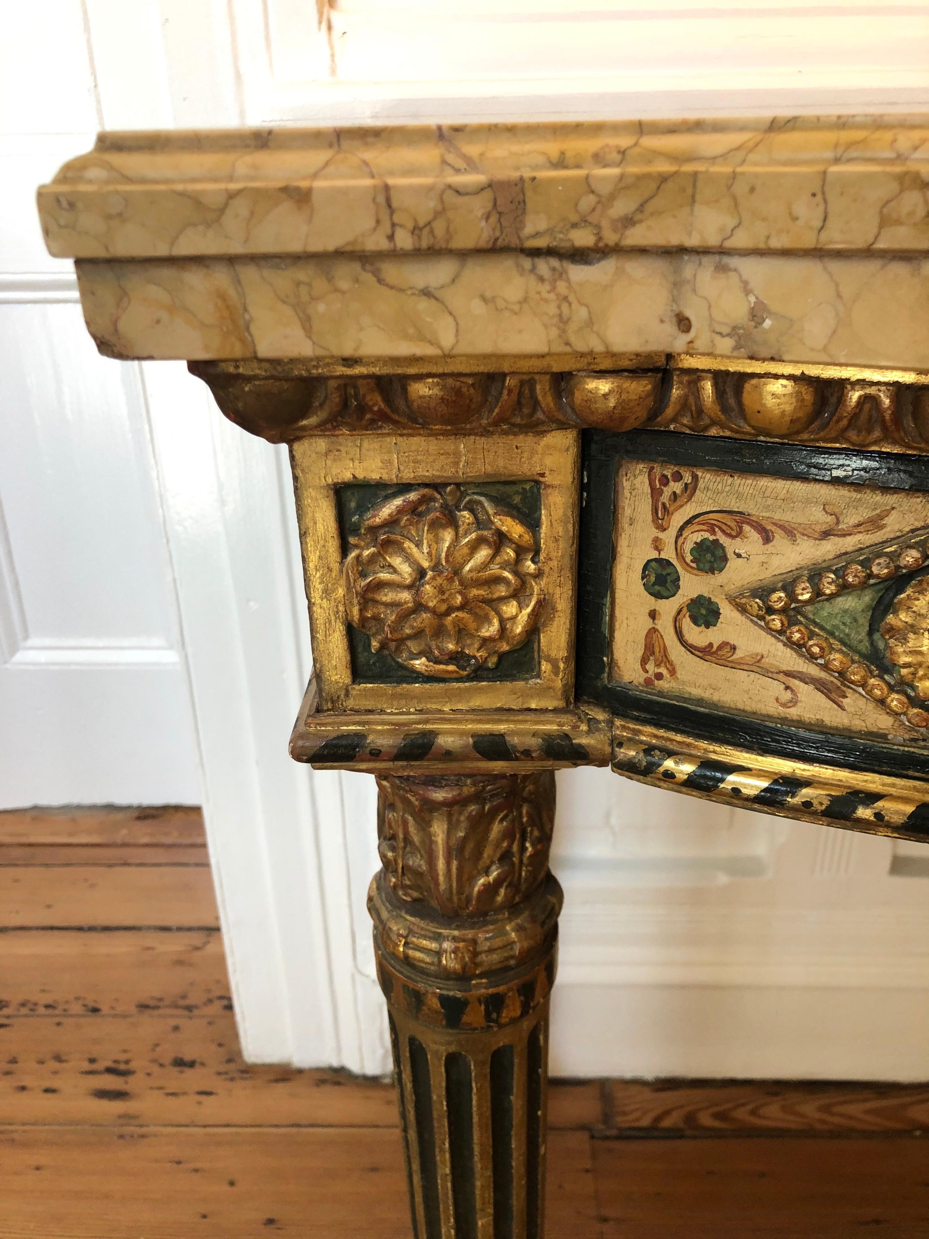 Neoclassical Painted Italian Marble Top  Console, 18th Century For Sale 8