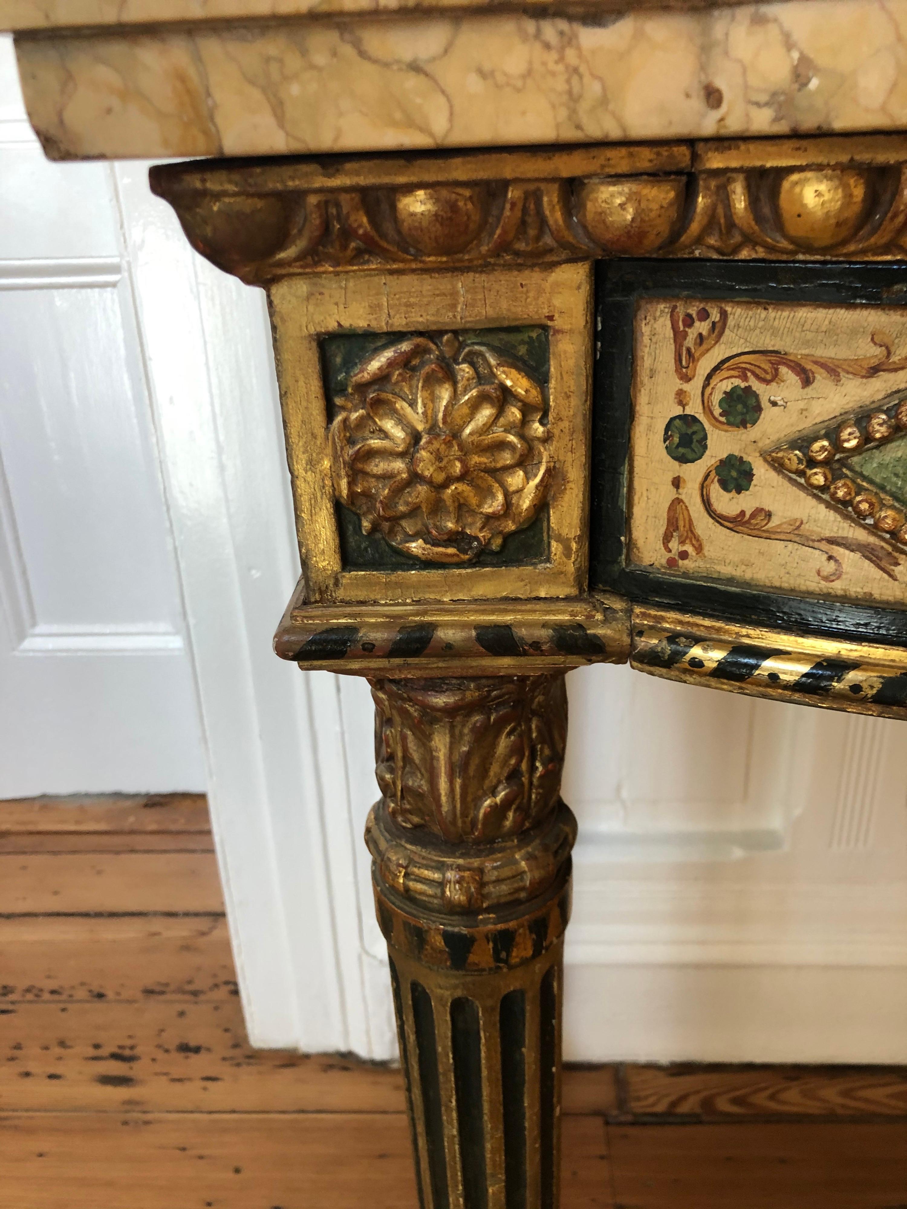 Neoclassical Painted Italian Marble Top  Console, 18th Century For Sale 9