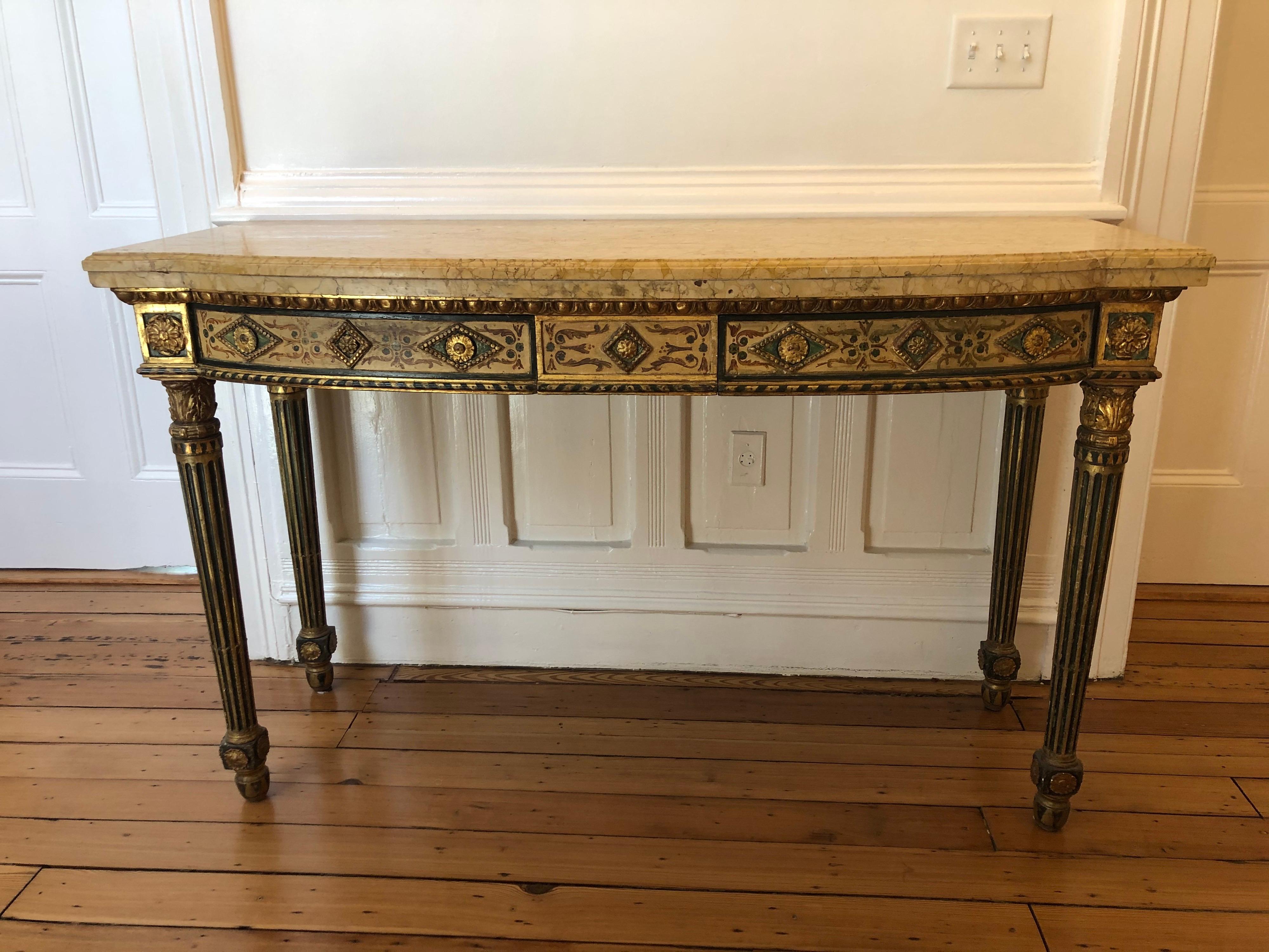 Neoclassical Painted Italian Marble Top  Console, 18th Century For Sale 13