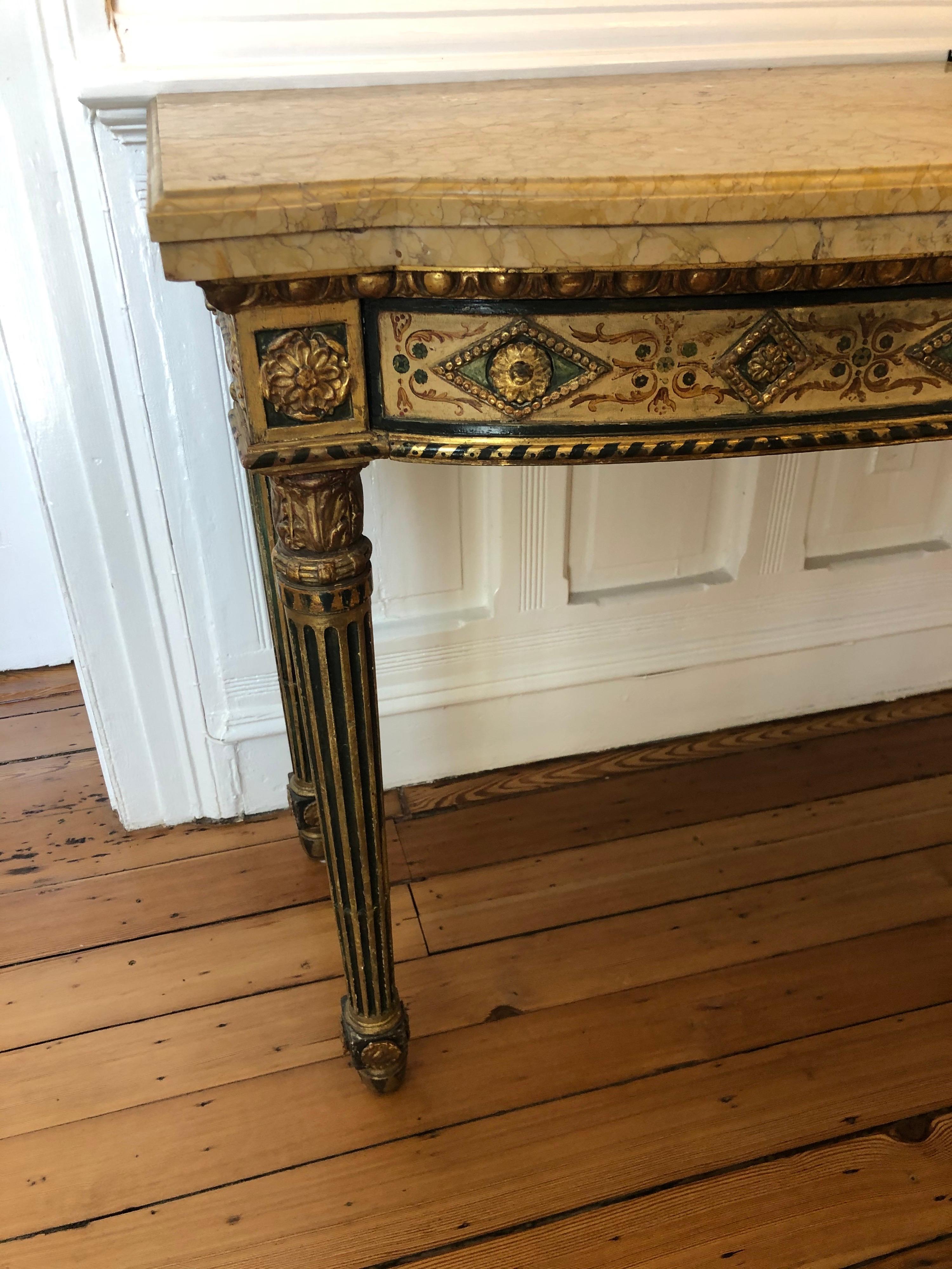 Neoclassical Painted Italian Marble Top  Console, 18th Century In Good Condition For Sale In Charleston, SC