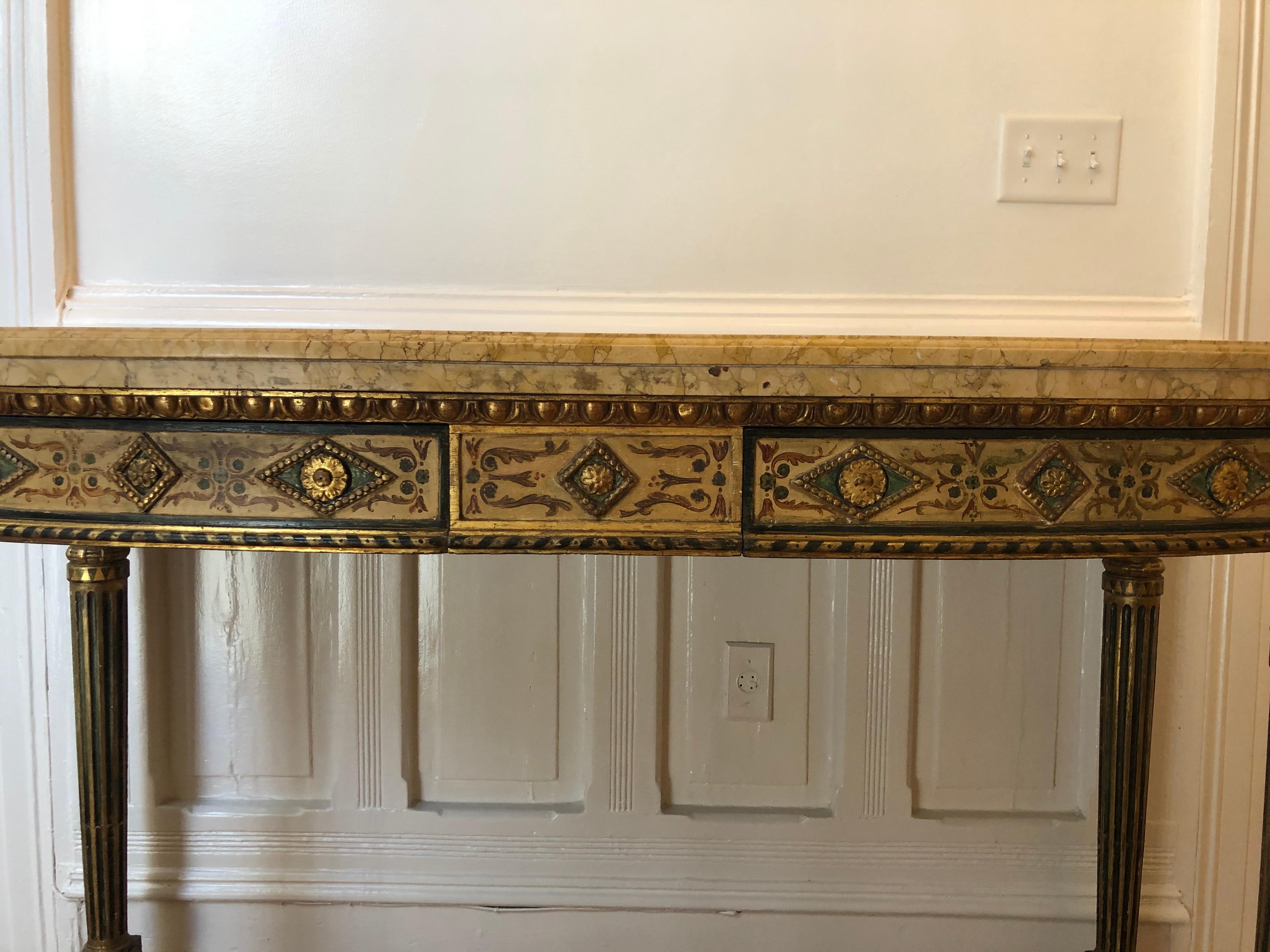 Neoclassical Painted Italian Marble Top  Console, 18th Century For Sale 1