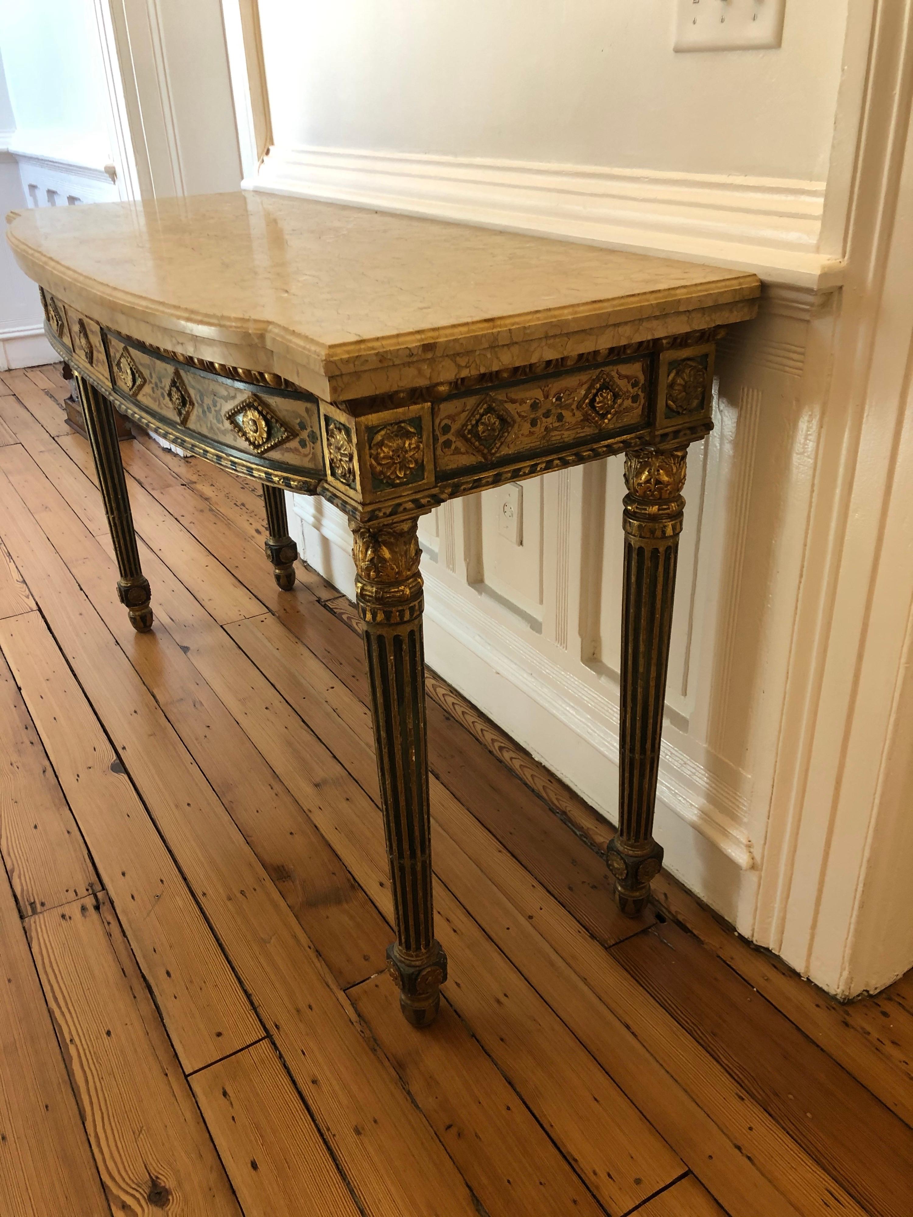 Neoclassical Painted Italian Marble Top  Console, 18th Century For Sale 2