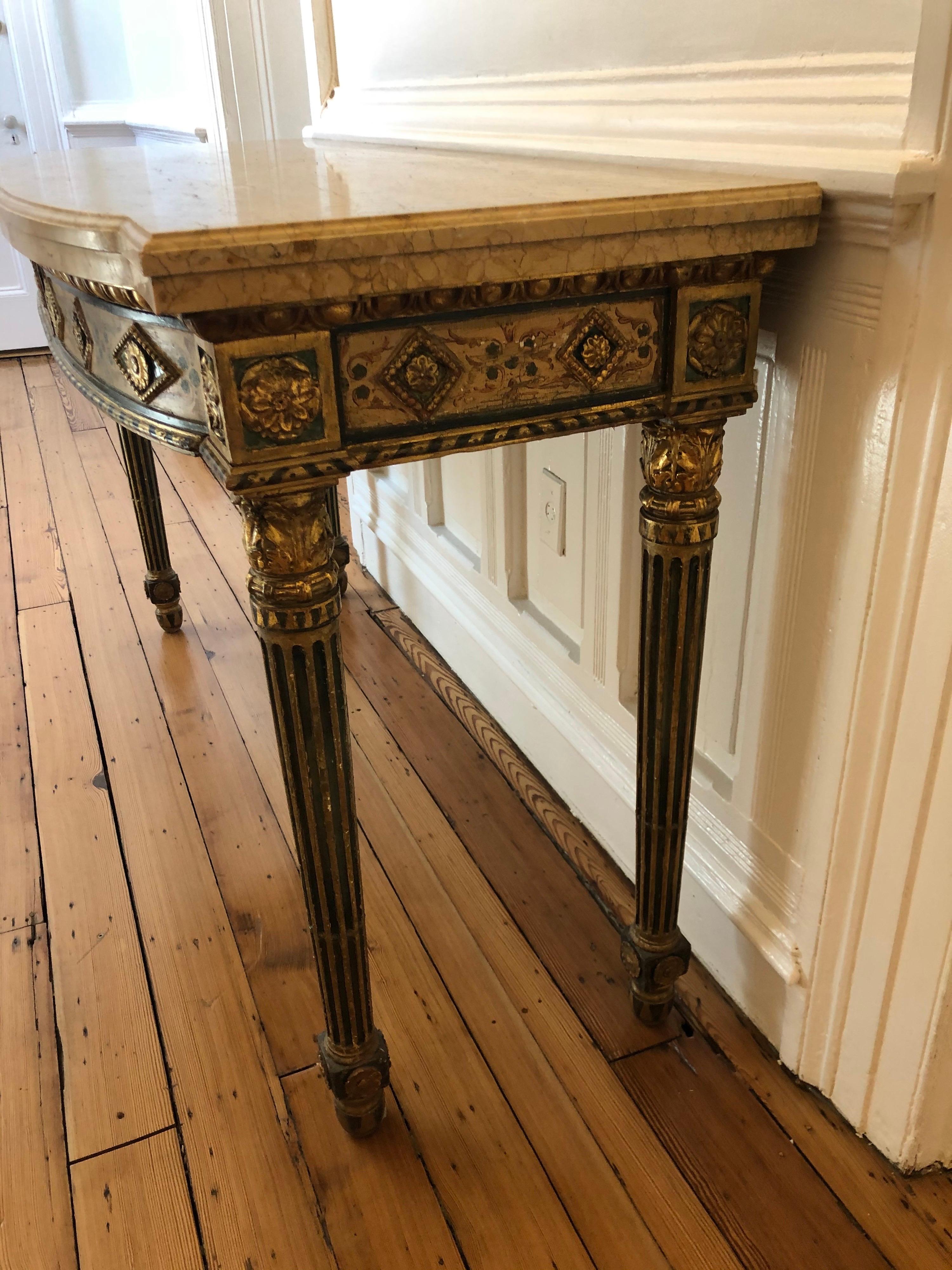 Neoclassical Painted Italian Marble Top  Console, 18th Century For Sale 3