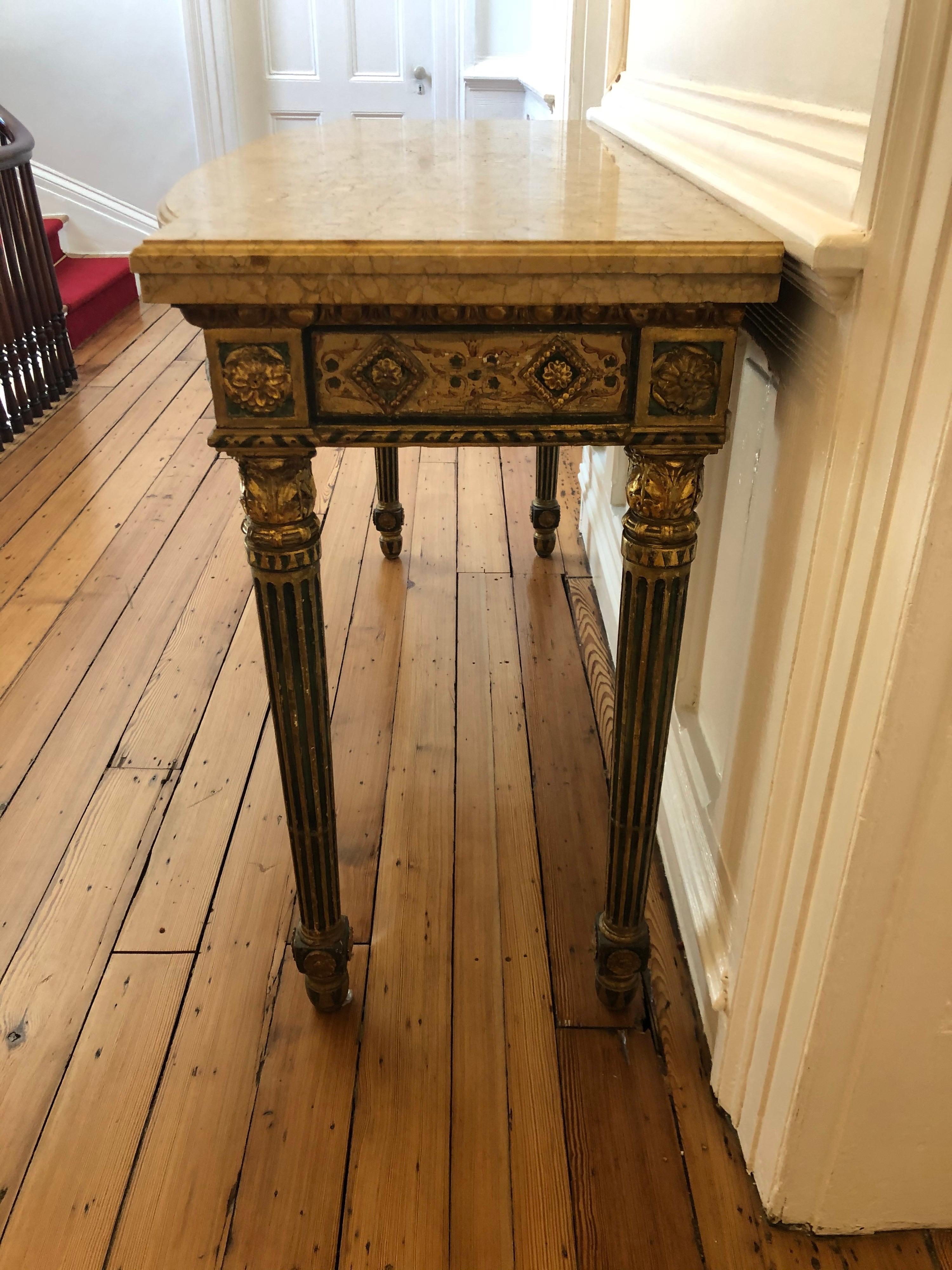Neoclassical Painted Italian Marble Top  Console, 18th Century For Sale 4