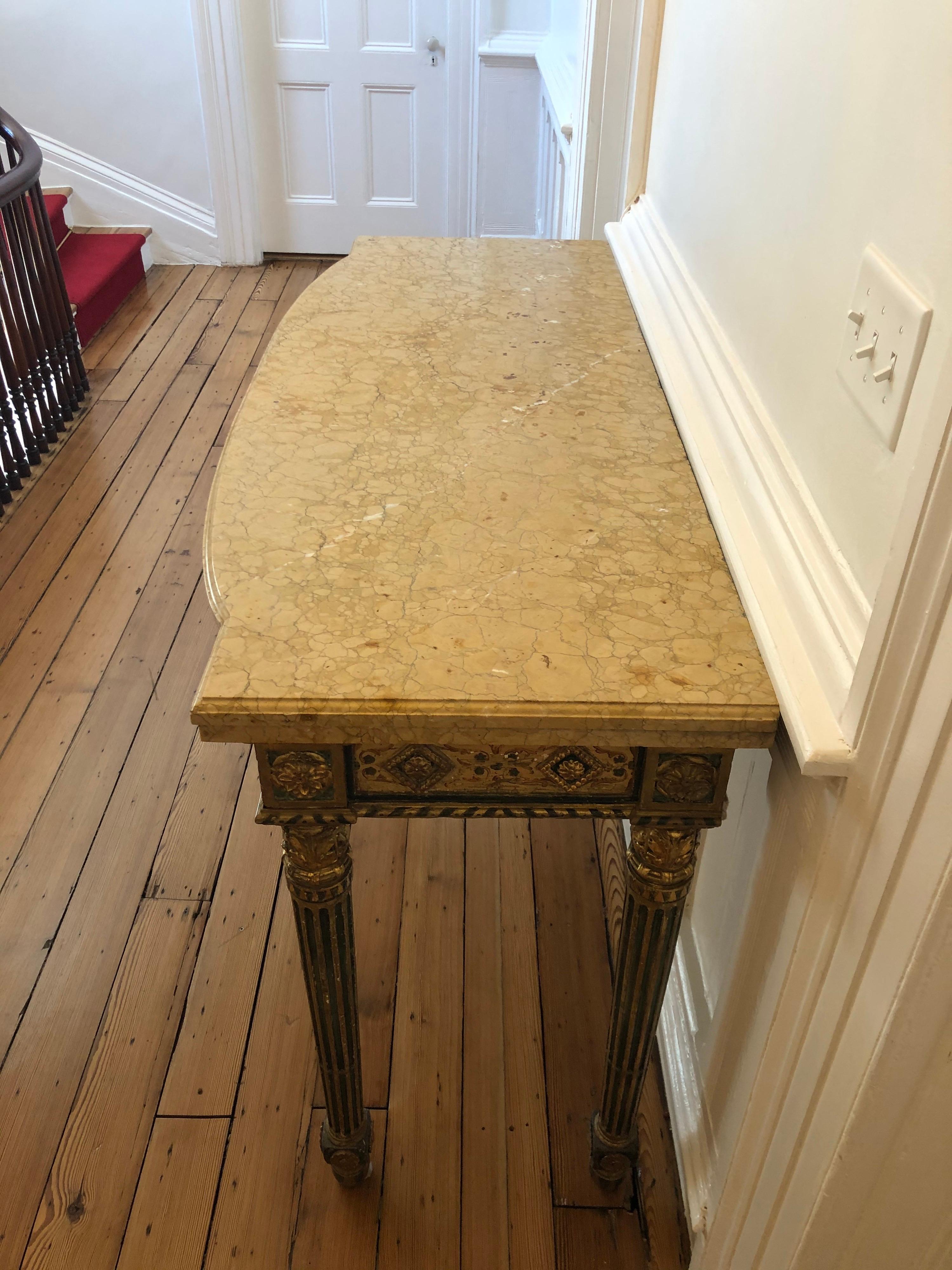 Neoclassical Painted Italian Marble Top  Console, 18th Century For Sale 6