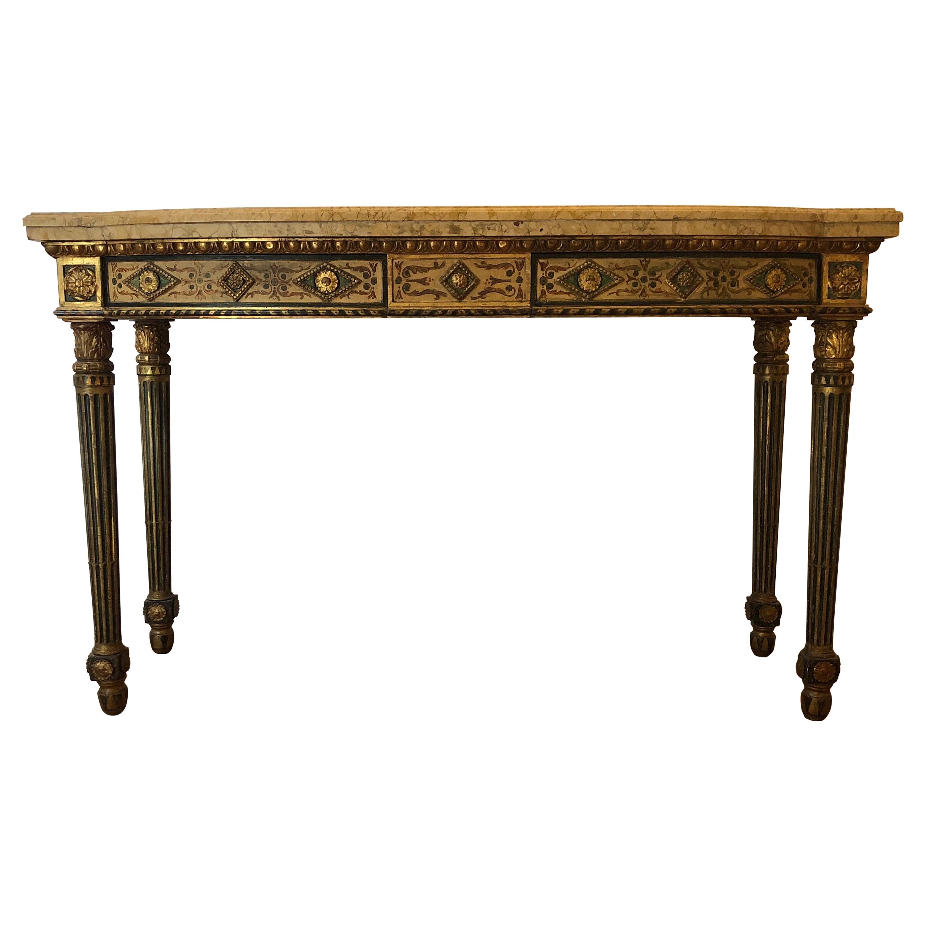 Neoclassical Painted Italian Marble Top  Console, 18th Century For Sale