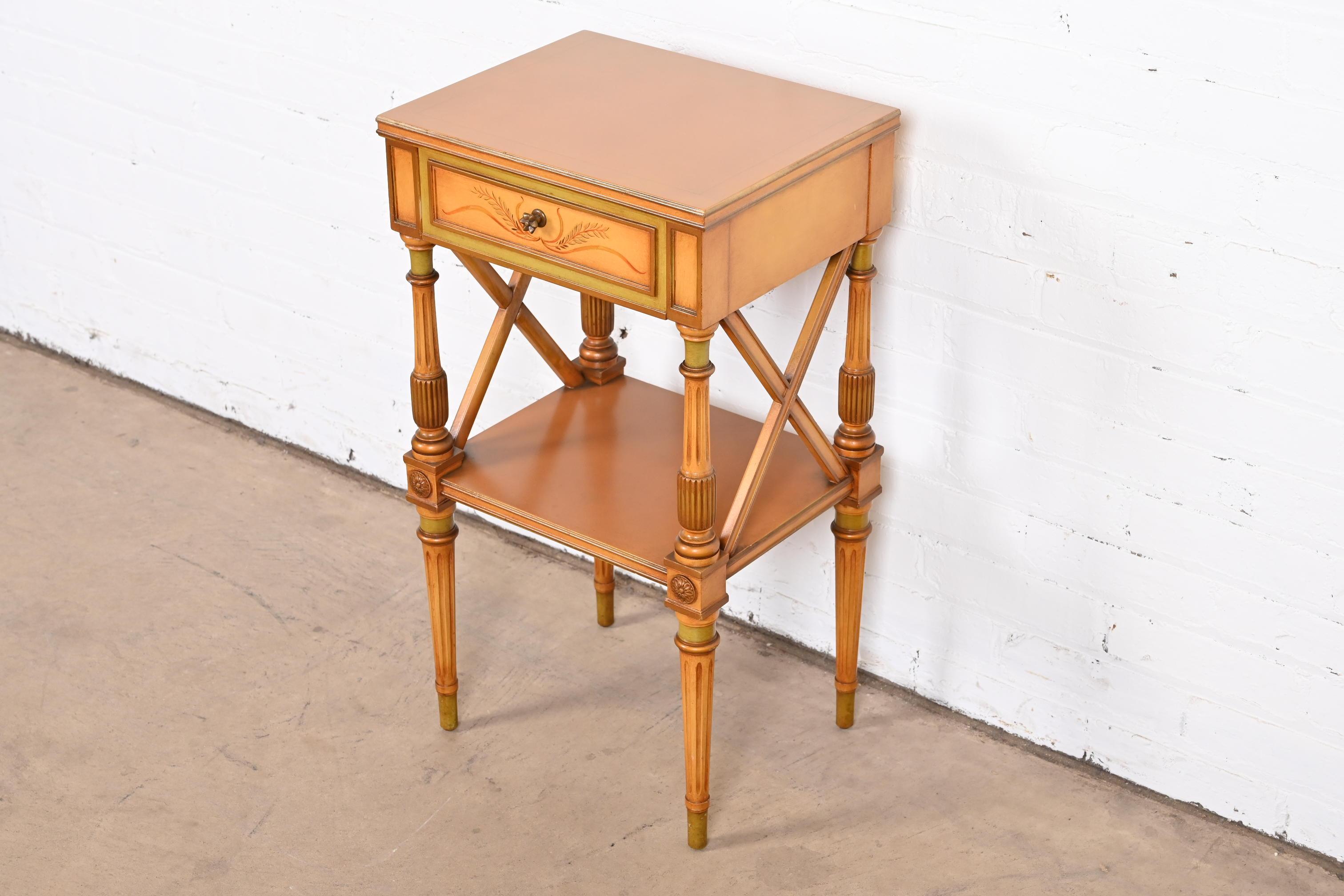 Neoclassical Painted Parcel-Gilt Nightstand in the Manner of Grosfeld House In Good Condition In South Bend, IN