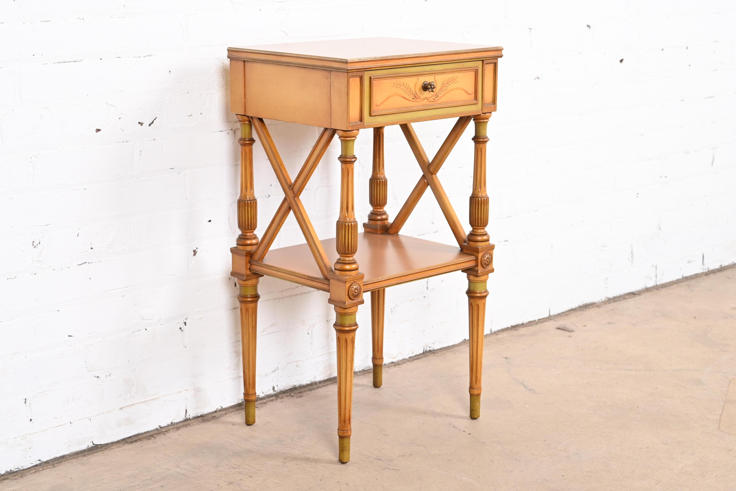 Mahogany Neoclassical Painted Parcel-Gilt Nightstand in the Manner of Grosfeld House
