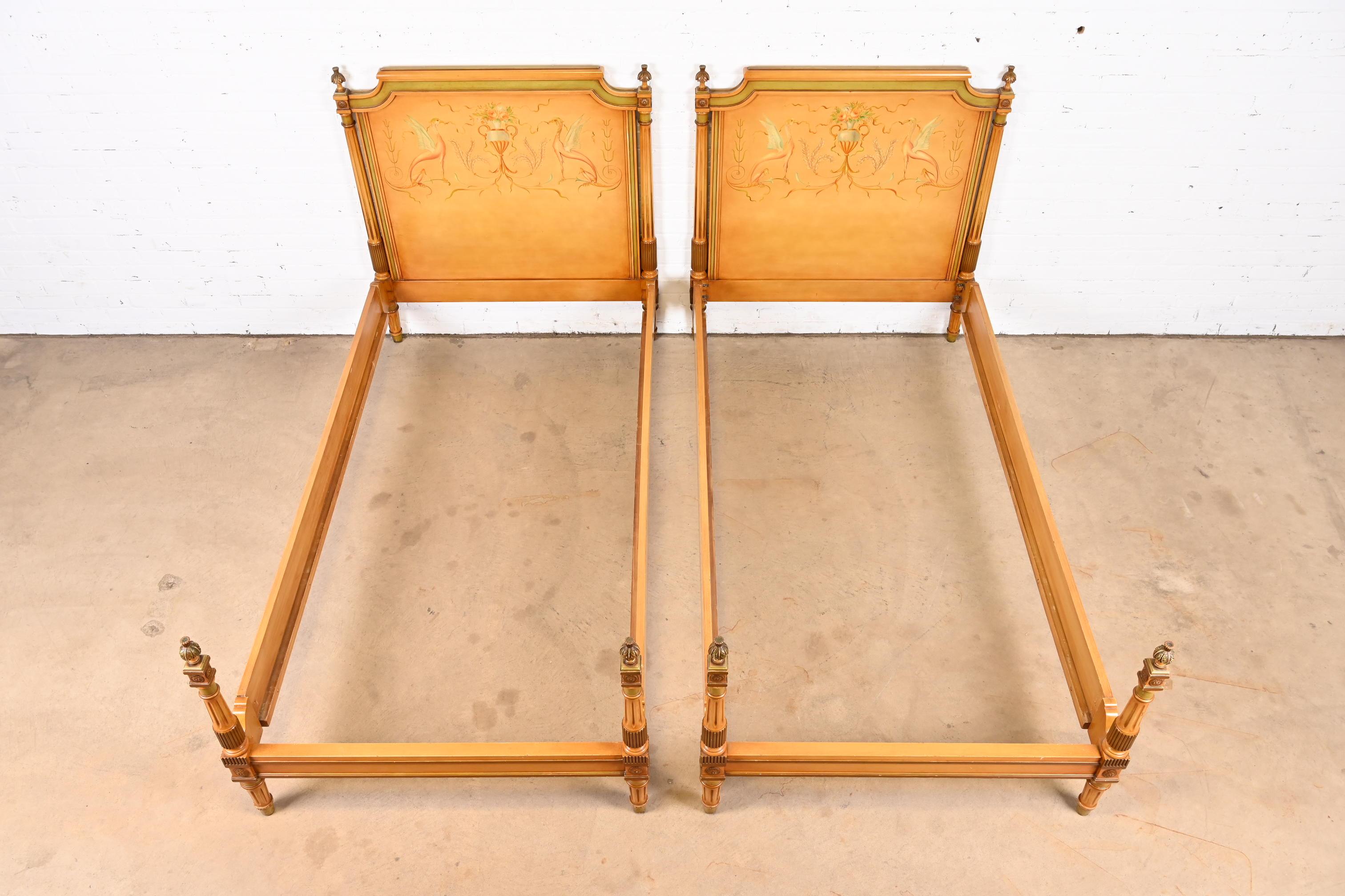 American Neoclassical Painted Parcel-Gilt Twin Size Beds in the Manner of Grosfeld House