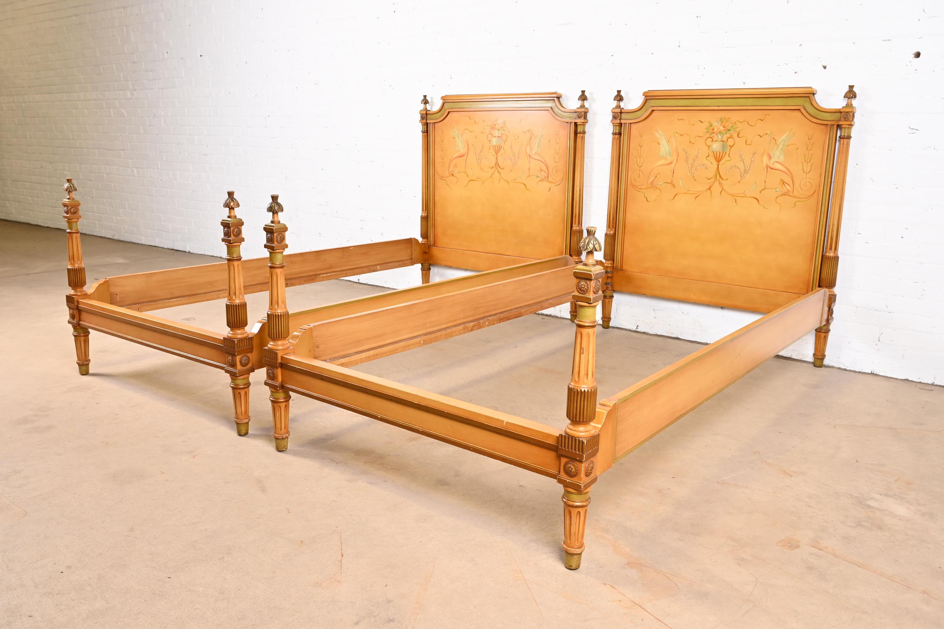 20th Century Neoclassical Painted Parcel-Gilt Twin Size Beds in the Manner of Grosfeld House