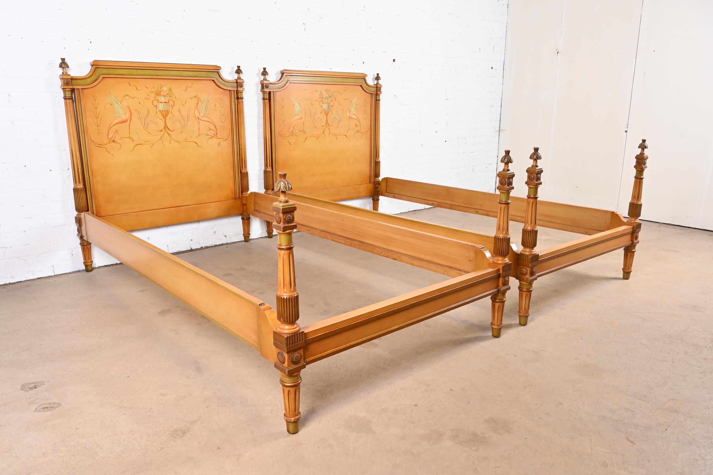 Neoclassical Painted Parcel-Gilt Twin Size Beds in the Manner of Grosfeld House 1