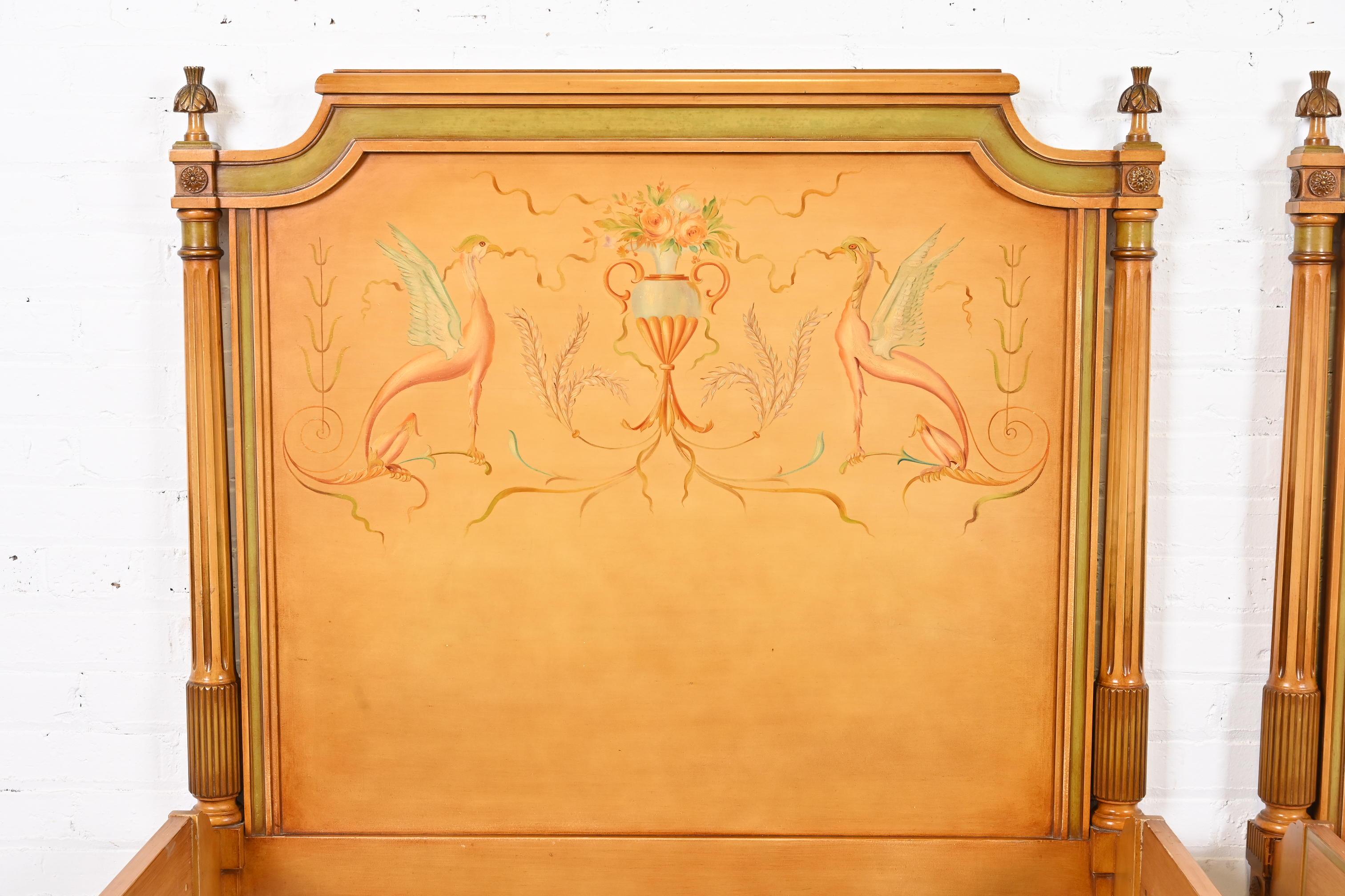 Neoclassical Painted Parcel-Gilt Twin Size Beds in the Manner of Grosfeld House 2