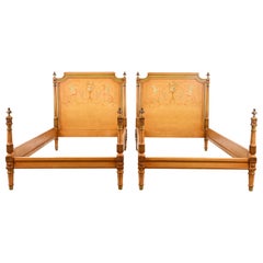 Neoclassical Painted Parcel-Gilt Twin Size Beds in the Manner of Grosfeld House