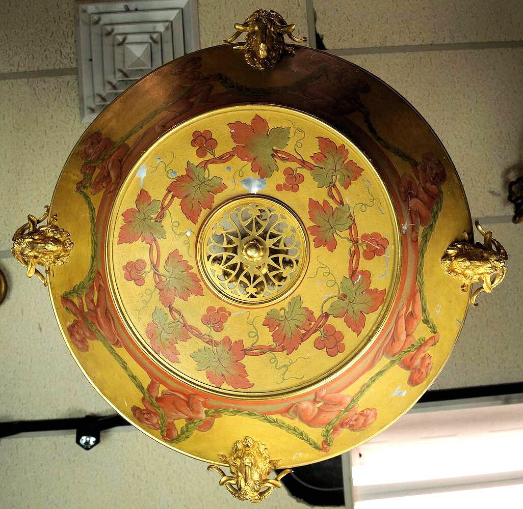 Neoclassical Painted Tole and Bronze Chandelier Attributed to Caldwell  2