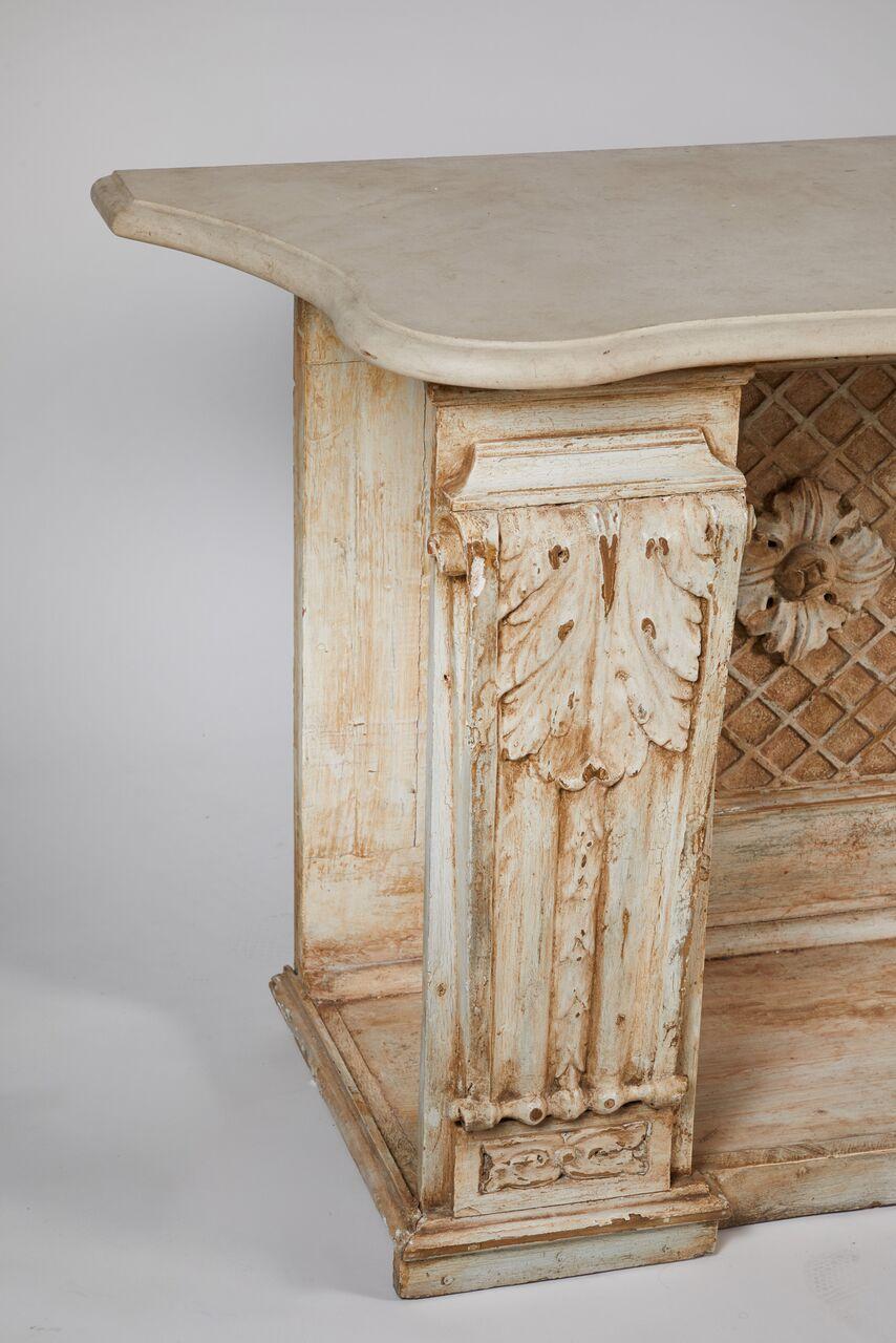 Neoclassical Painted Wood Console with Shaped Marble Top In Good Condition In Los Angeles, CA