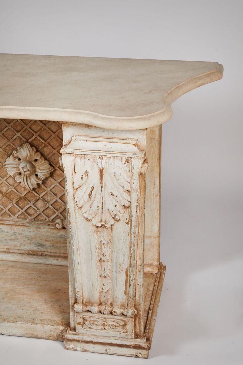 Neoclassical Painted Wood Console with Shaped Marble Top 1