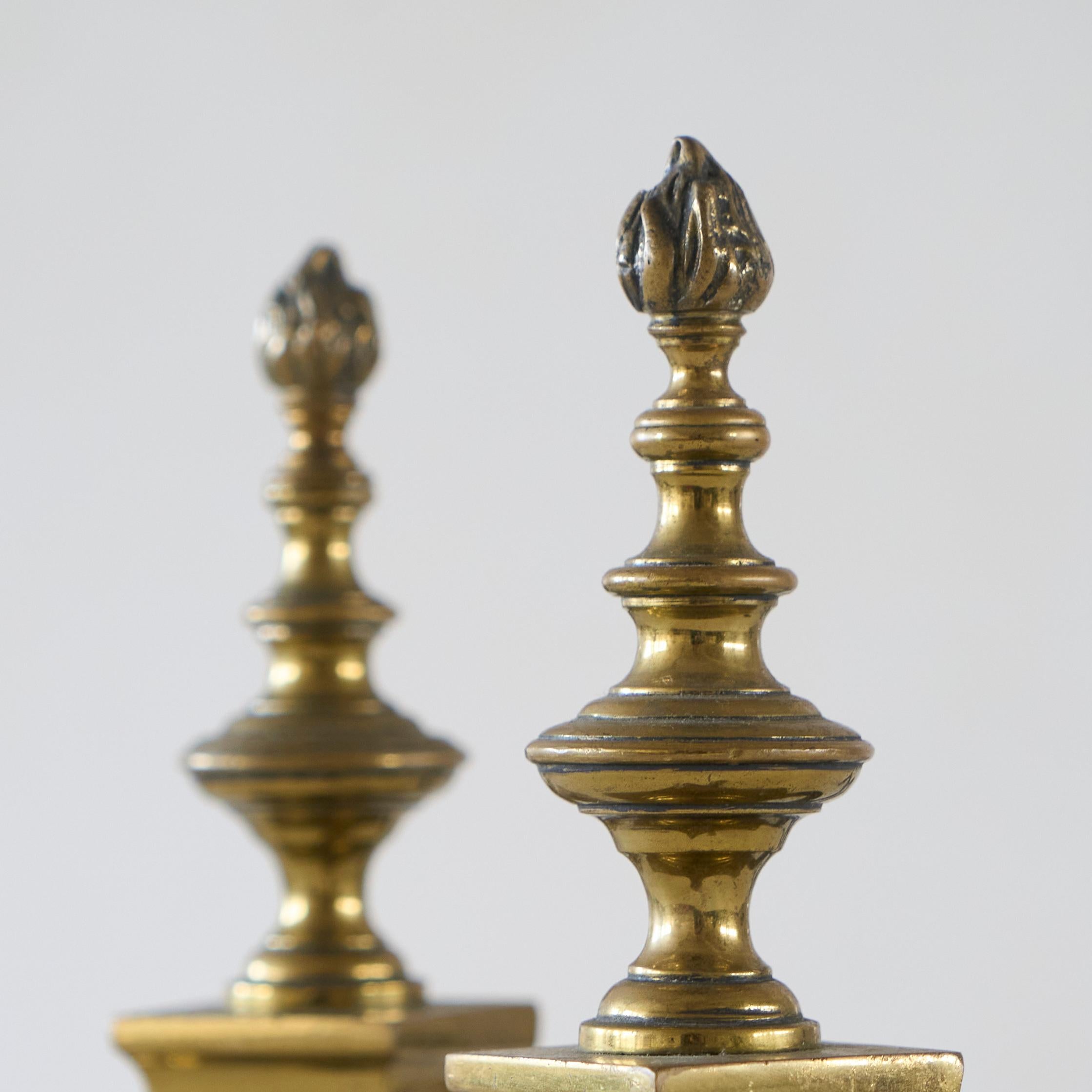 Neoclassico Coppia di androni neoclassici in ottone con leoni Fine Ottocento in vendita