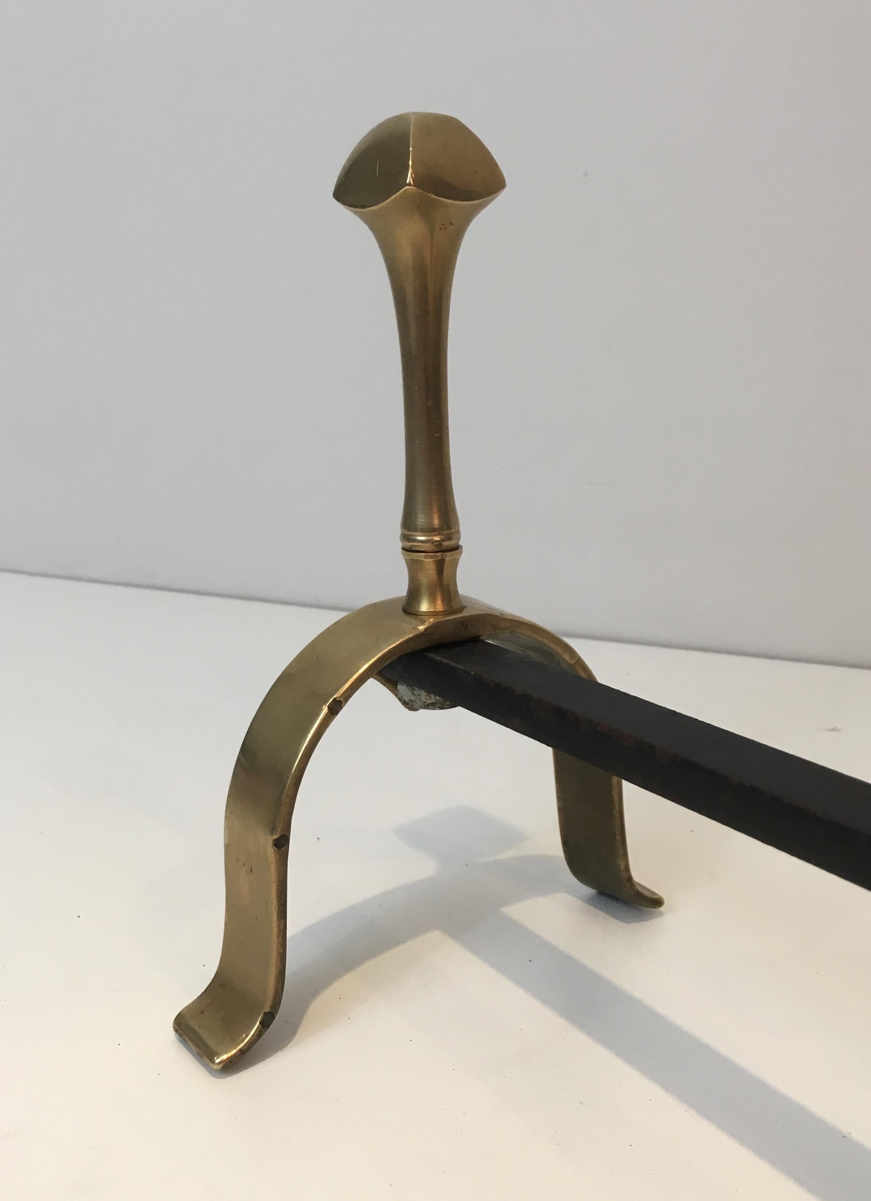 Neoclassical Pair of Brass and Iron Andirons, circa 1970 10