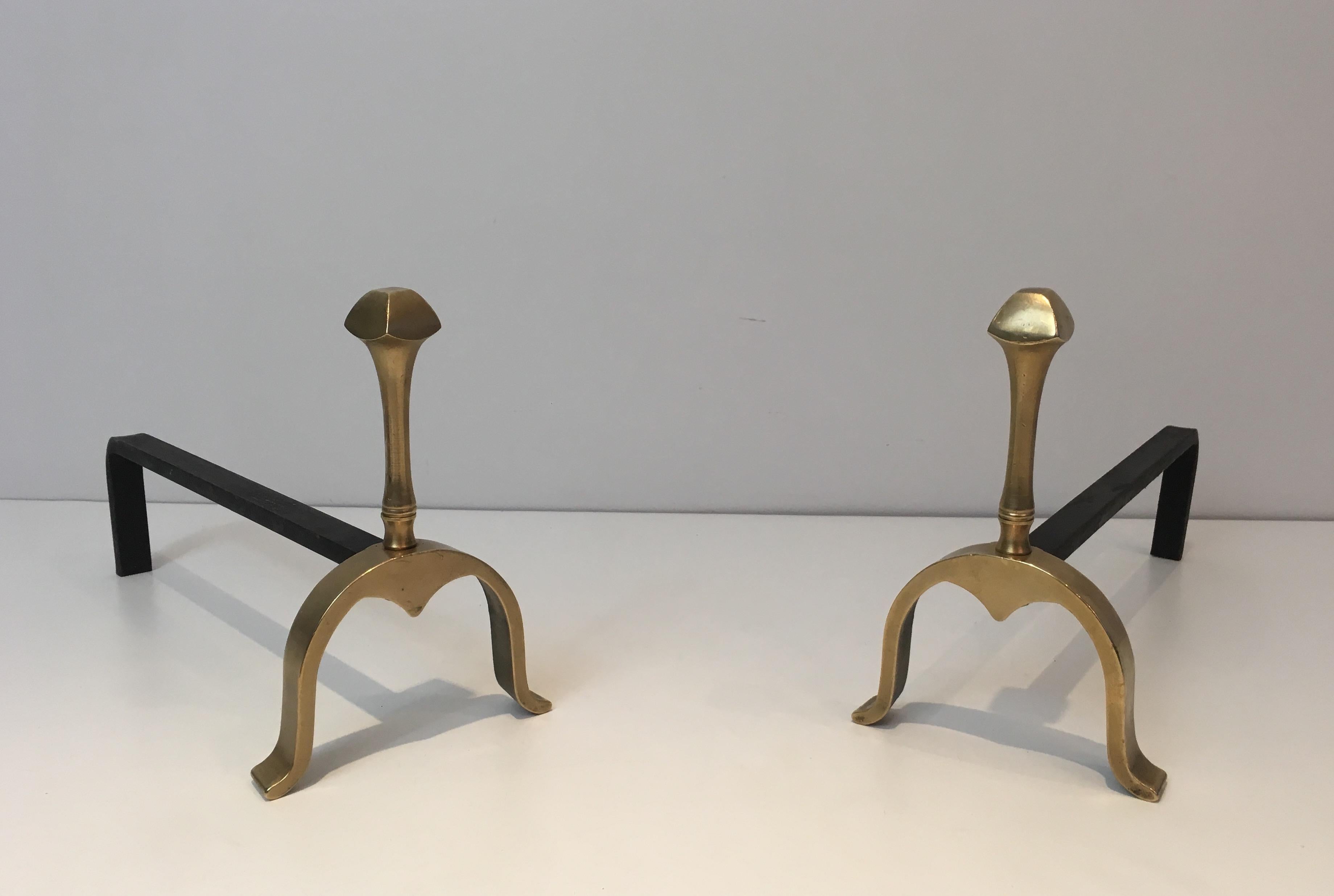 Neoclassical Pair of Brass and Iron Andirons, circa 1970 11