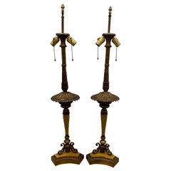 Neoclassical Pair of Brass and Metal Tall Table Lamps