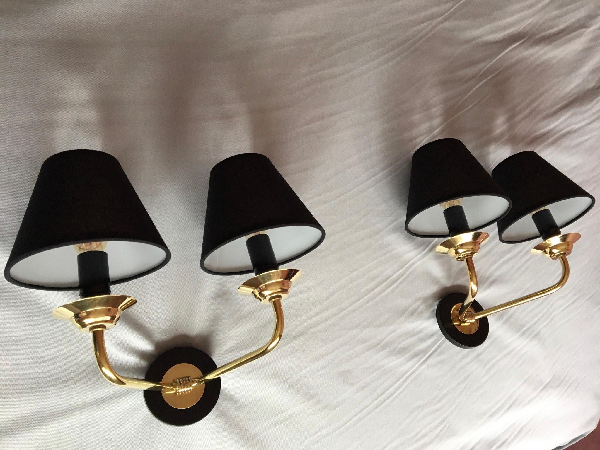 Neoclassical Pair of Brass Double Sconces Maison Jansen Style, France 1950 For Sale 6