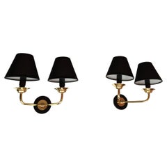 Neoclassical Pair of Brass Double Sconces Maison Jansen Style, France 1950