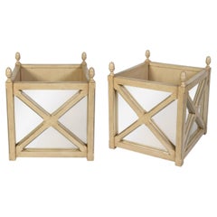 Neoclassical Pair of Painted Wood and Mirrored Planters With X Frame