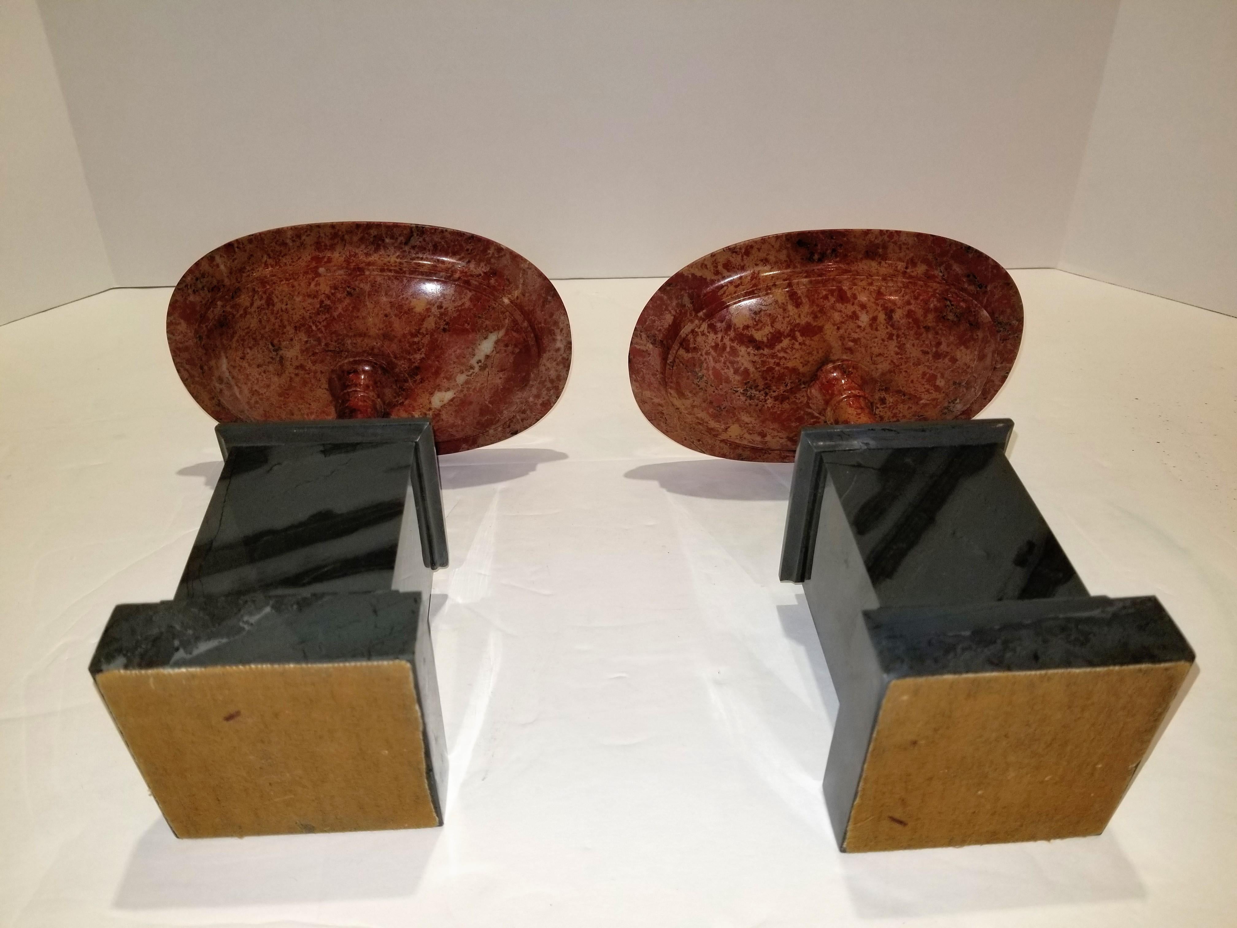 Neoclassical Pair of Russian Red Jasper and Russian Kalgar Jasper Oval Tazzas For Sale 3