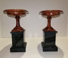 Neoclassical Pair of Russian Red Jasper and Russian Kalgar Jasper Oval Tazzas