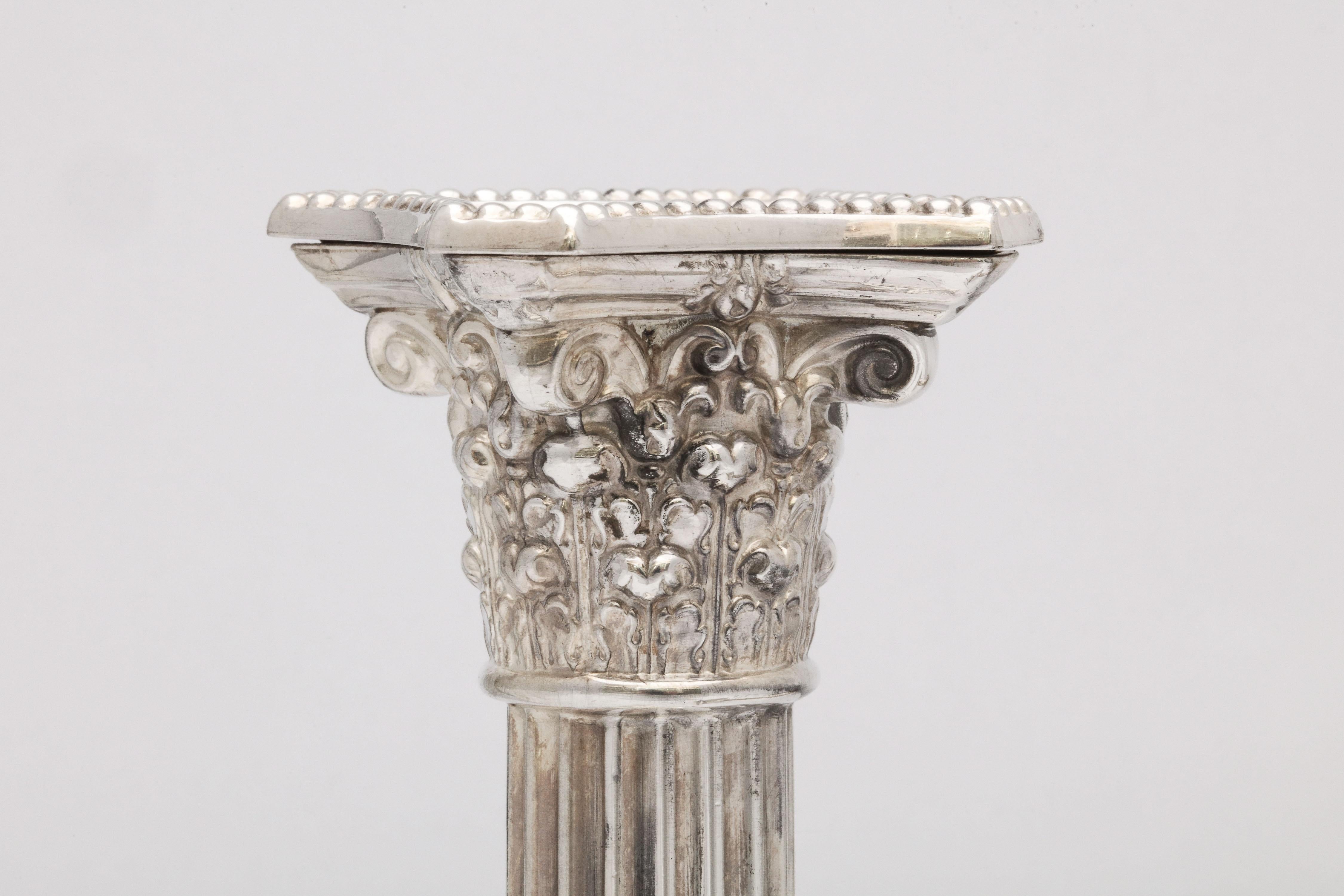 Neoclassical Pair of Sterling Silver Corinthian Column Candlesticks by Gorham 7