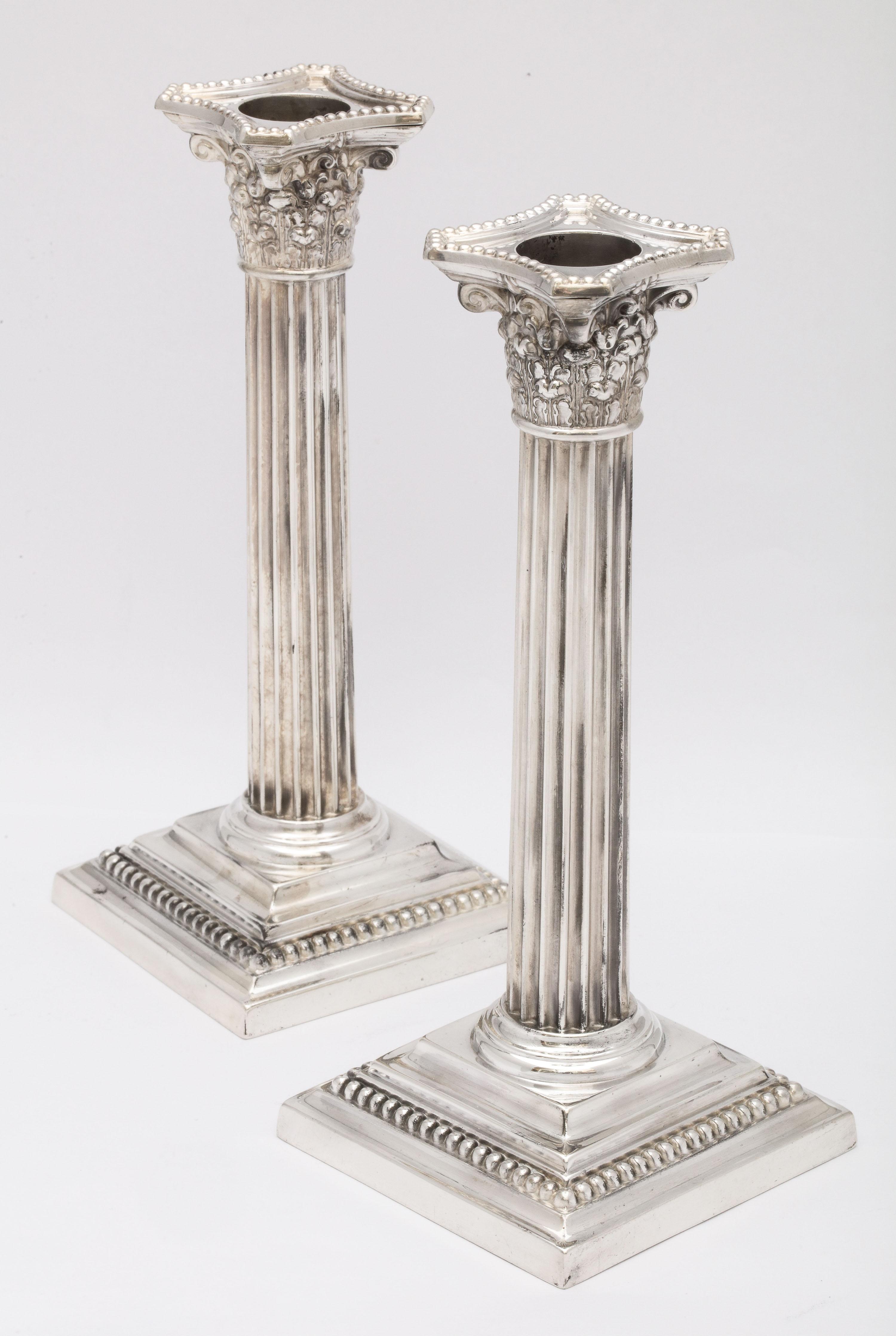 Neoclassical Pair of Sterling Silver Corinthian Column Candlesticks by Gorham 8
