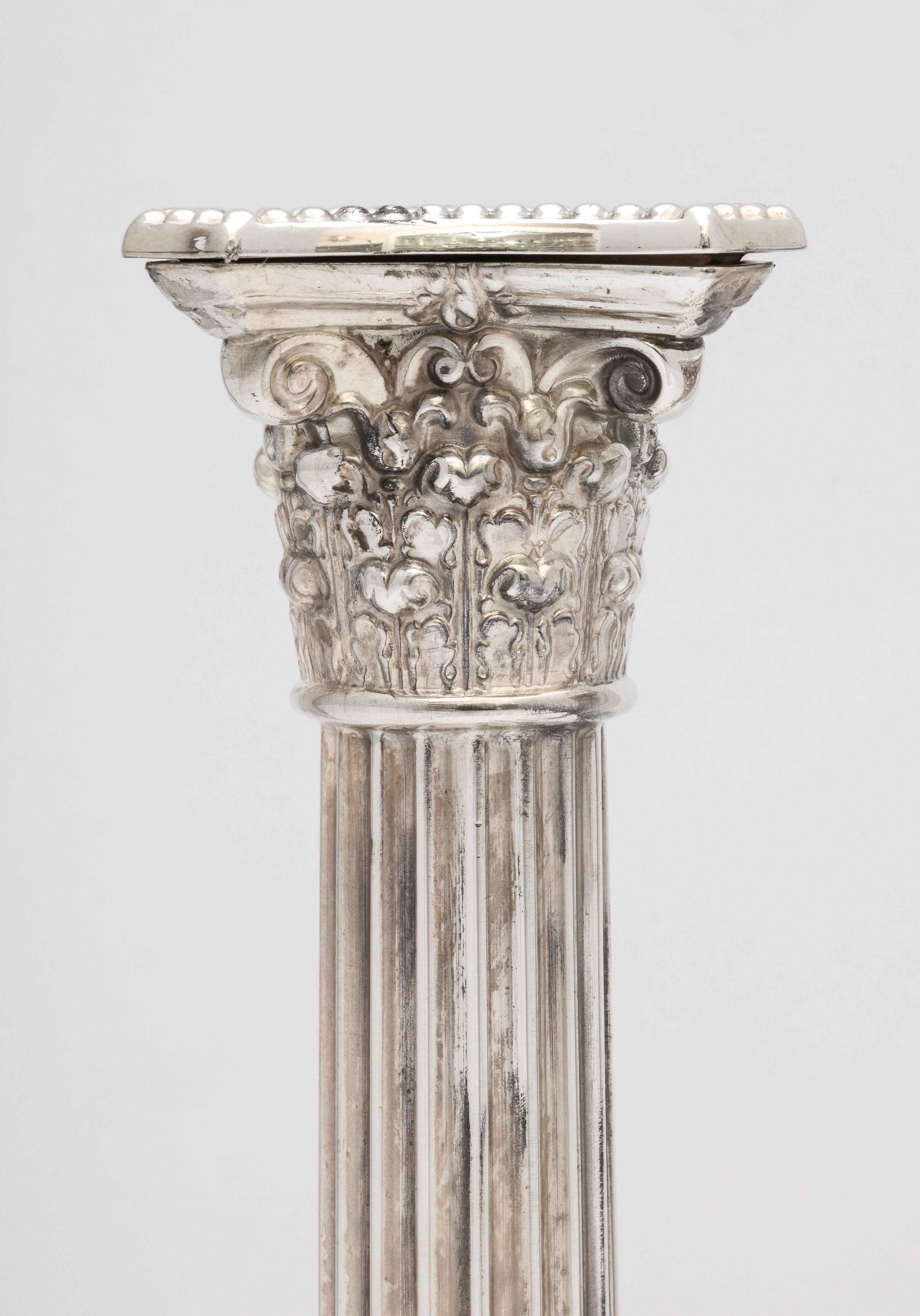 Neoclassical Pair of Sterling Silver Corinthian Column Candlesticks by Gorham In Good Condition In New York, NY