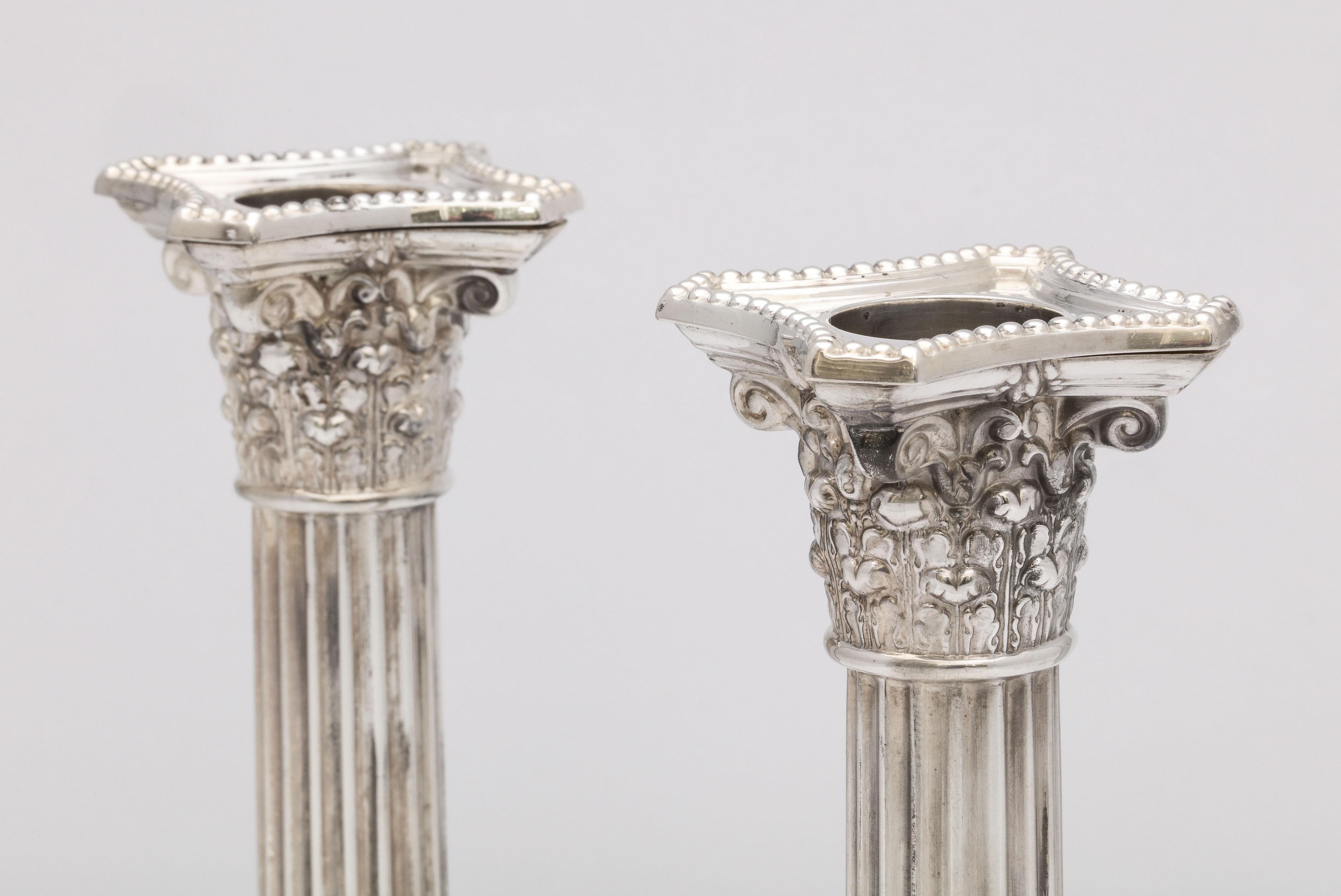 Neoclassical Pair of Sterling Silver Corinthian Column Candlesticks by Gorham 1