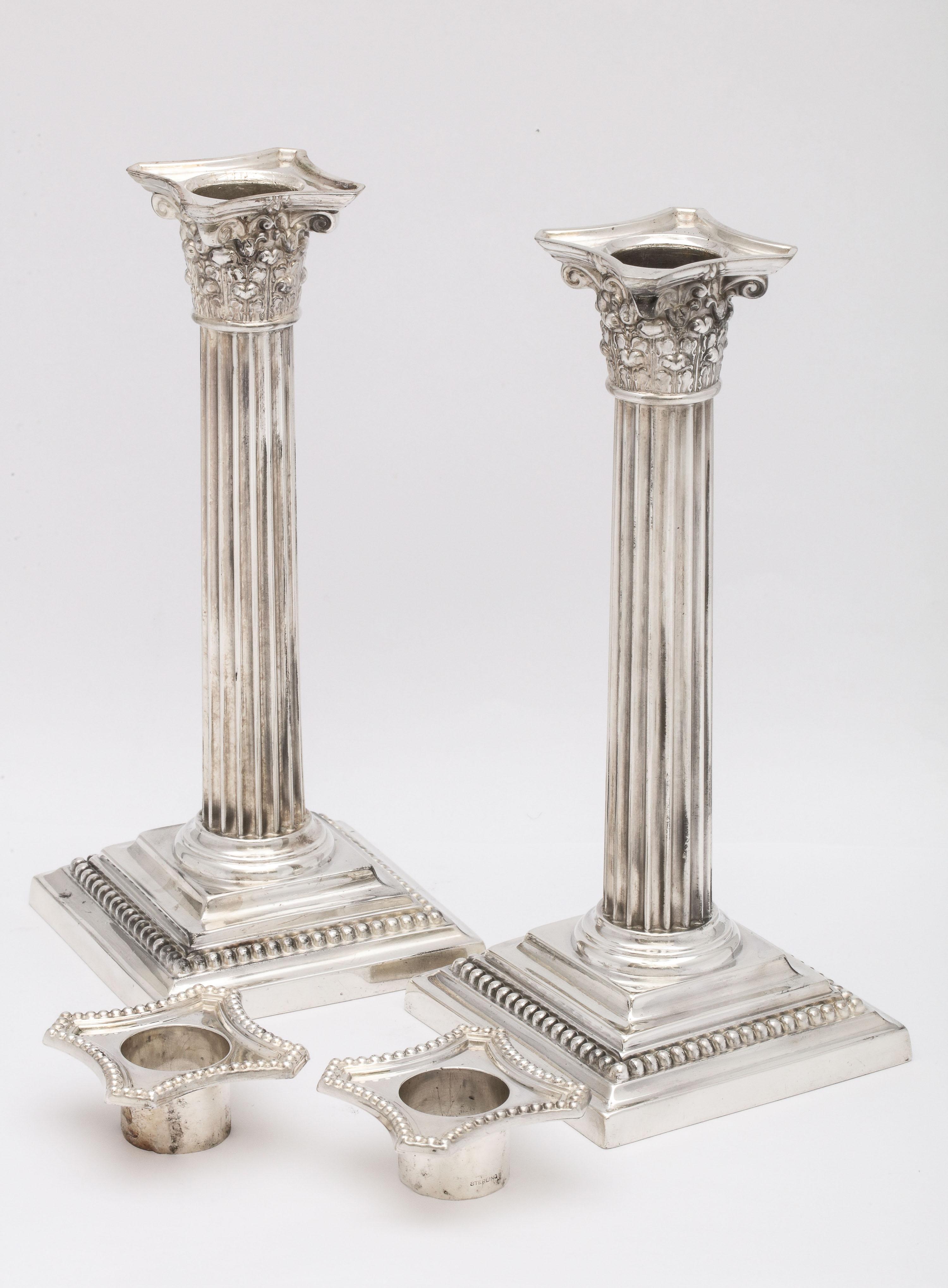 Neoclassical Pair of Sterling Silver Corinthian Column Candlesticks by Gorham 3