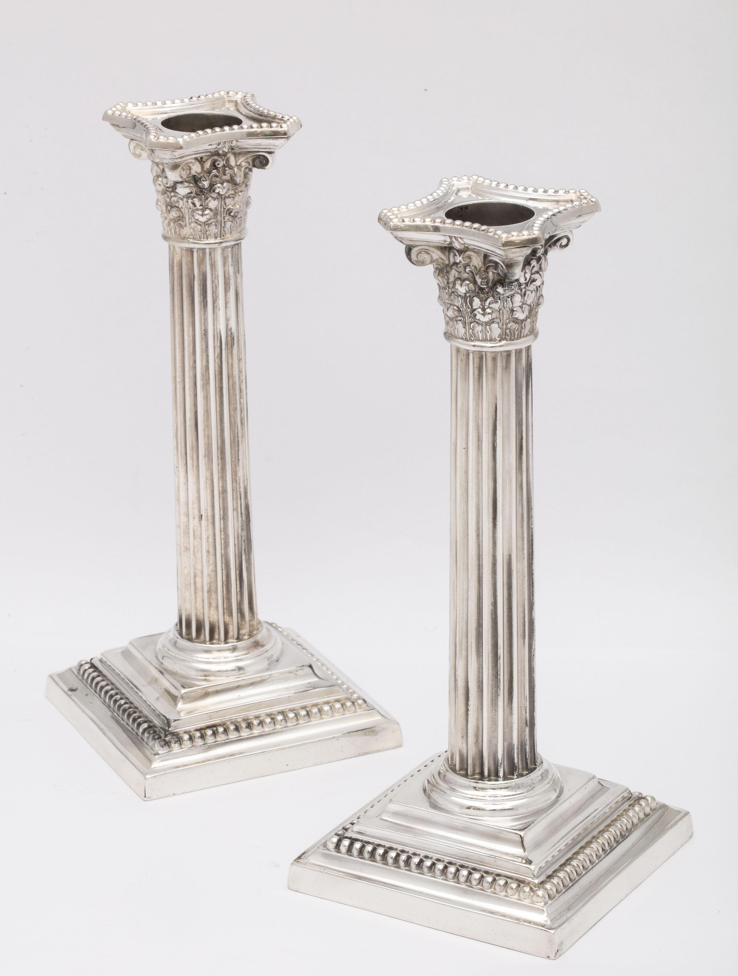 Neoclassical Pair of Sterling Silver Corinthian Column Candlesticks by Gorham 4