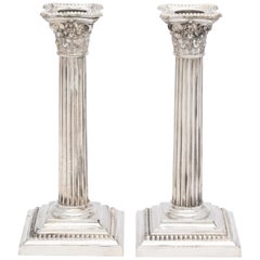 Neoclassical Pair of Sterling Silver Corinthian Column Candlesticks by Gorham