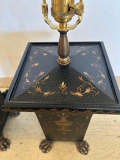 Neoclassical Pair of Wildwood Black and Gold Table Lamps with Paw Feet