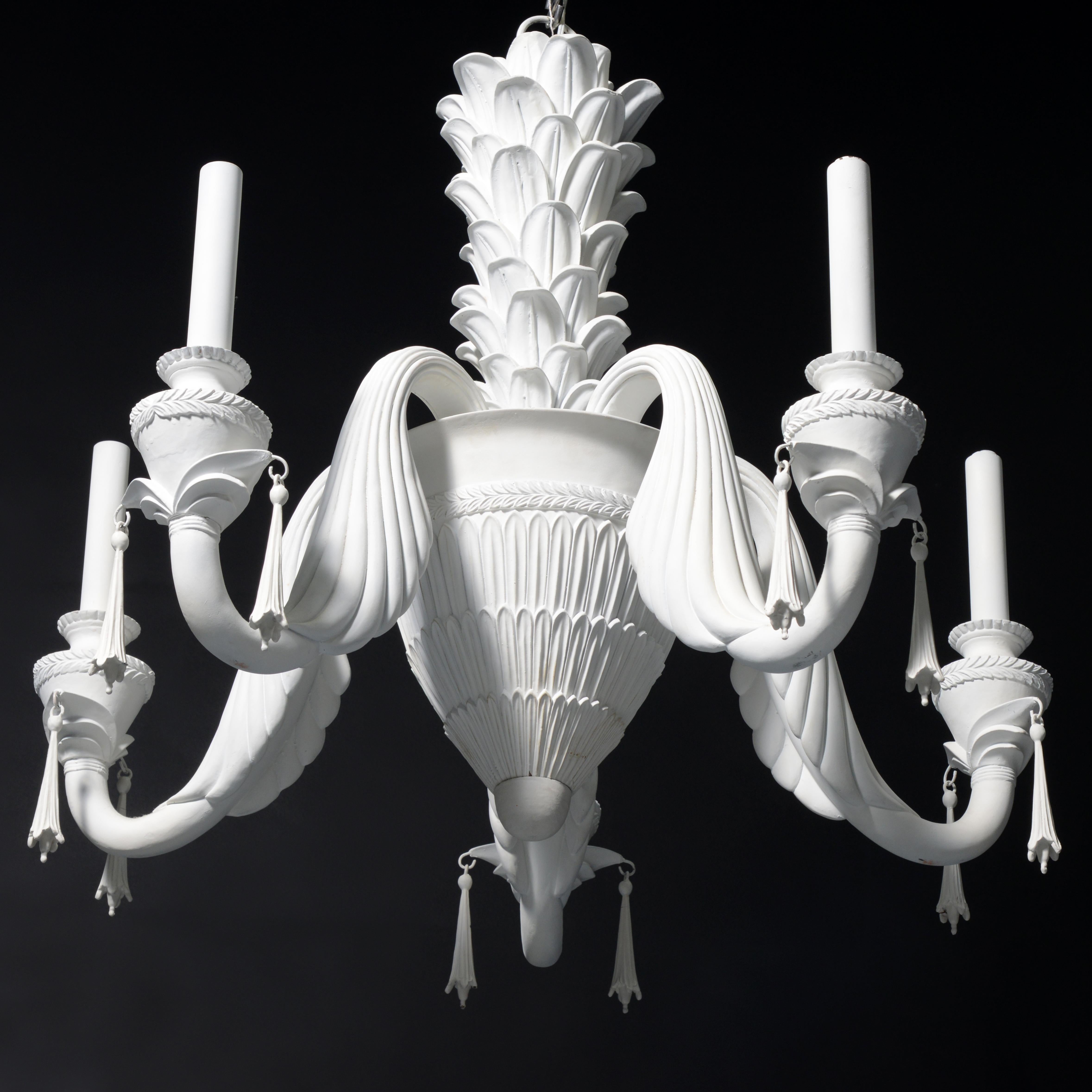 Plâtre Lustre néoclassique en forme de grenouille de palmier, à la manière de Serge Roche en vente