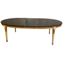 Neoclassical Parcel-Gilt and Paint Decorated Dining Table with Ebony Finish Top
