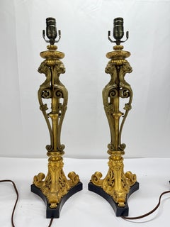 Neoclassical Parcel-Gilt and Patinated Bronze Tripod Zoomorphic Lamps C. 1900