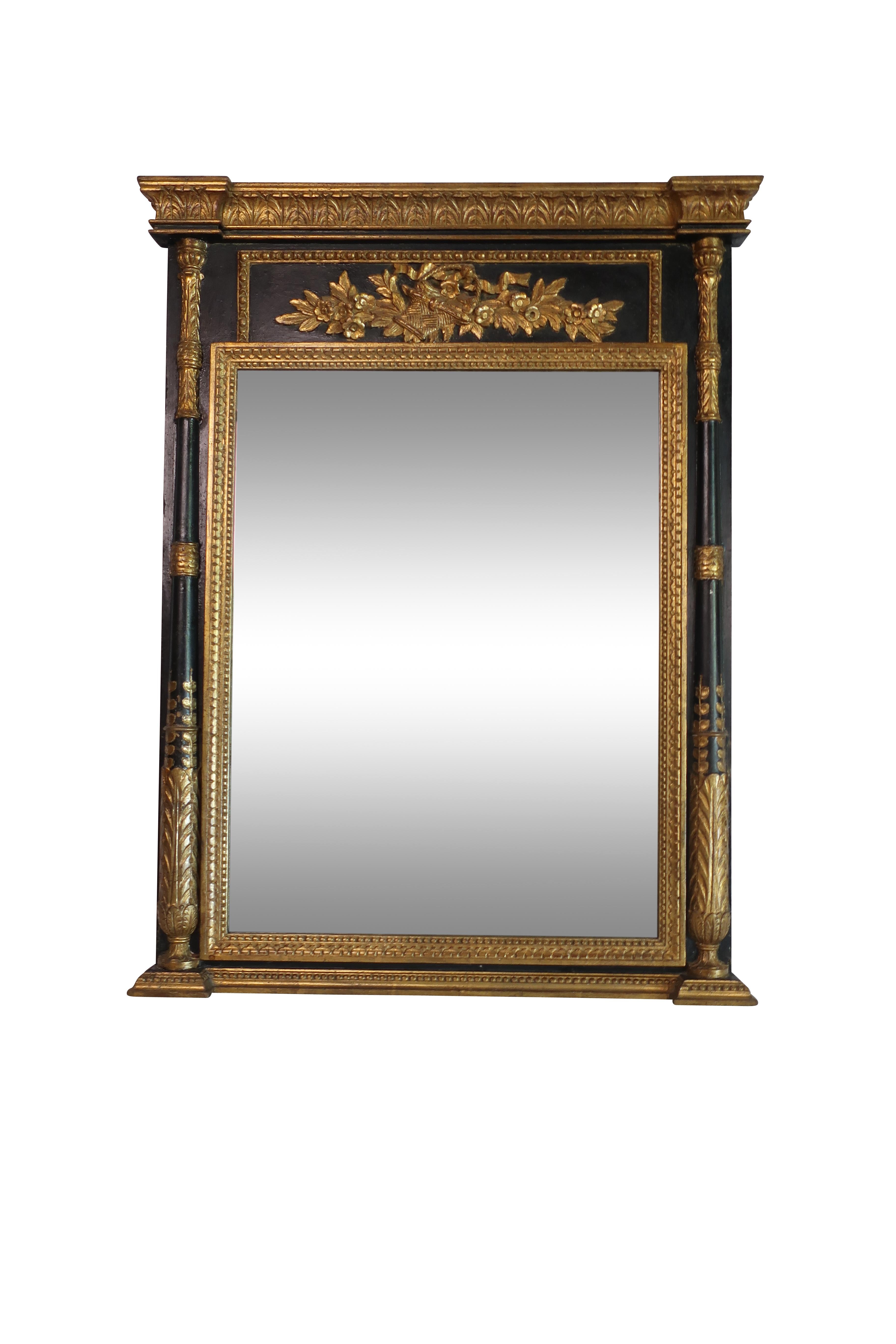 Hand-Carved Neoclassical Parcel-Gilt Mirror with Finely Carved Giltwood Columns