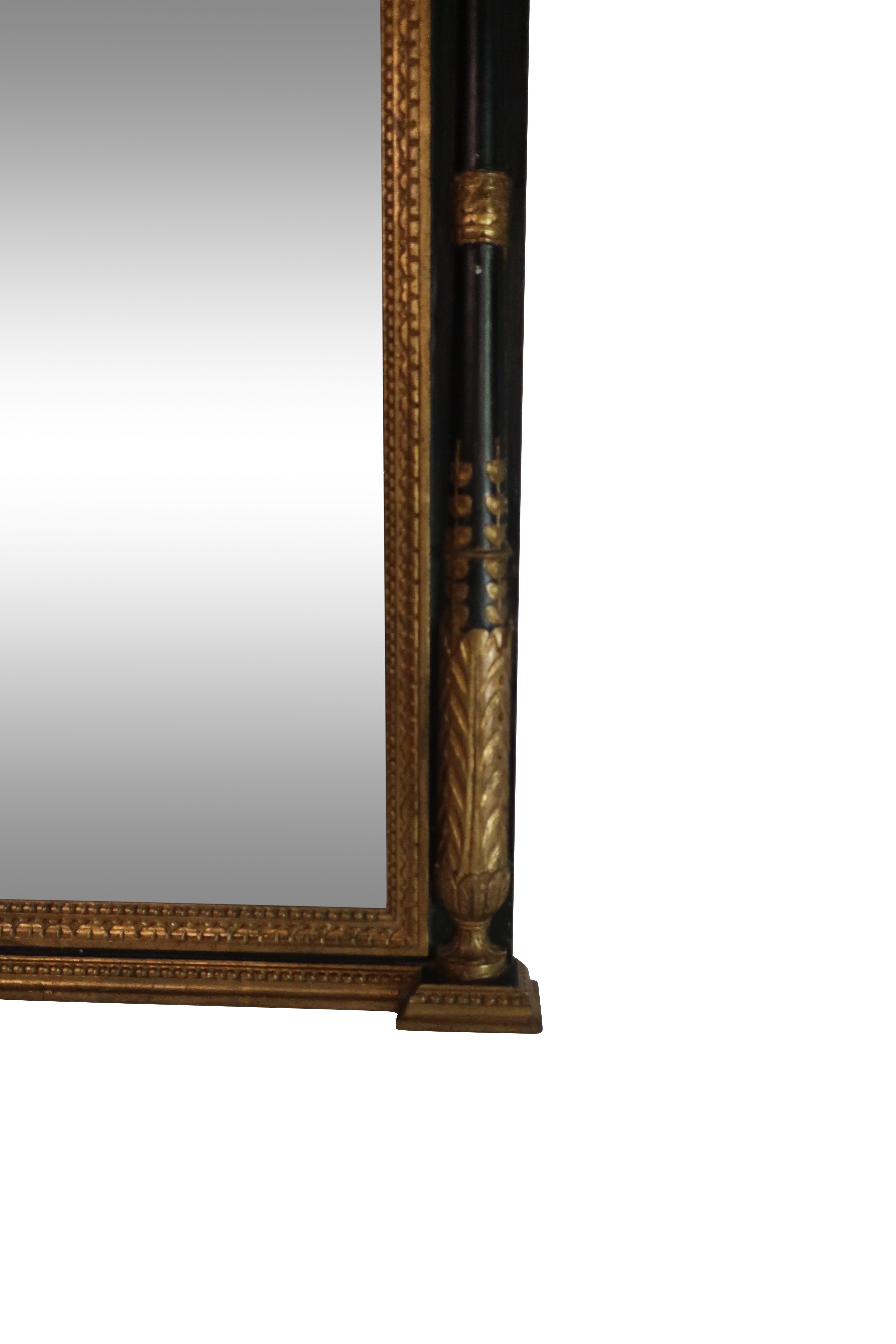 Wood Neoclassical Parcel-Gilt Mirror with Finely Carved Giltwood Columns