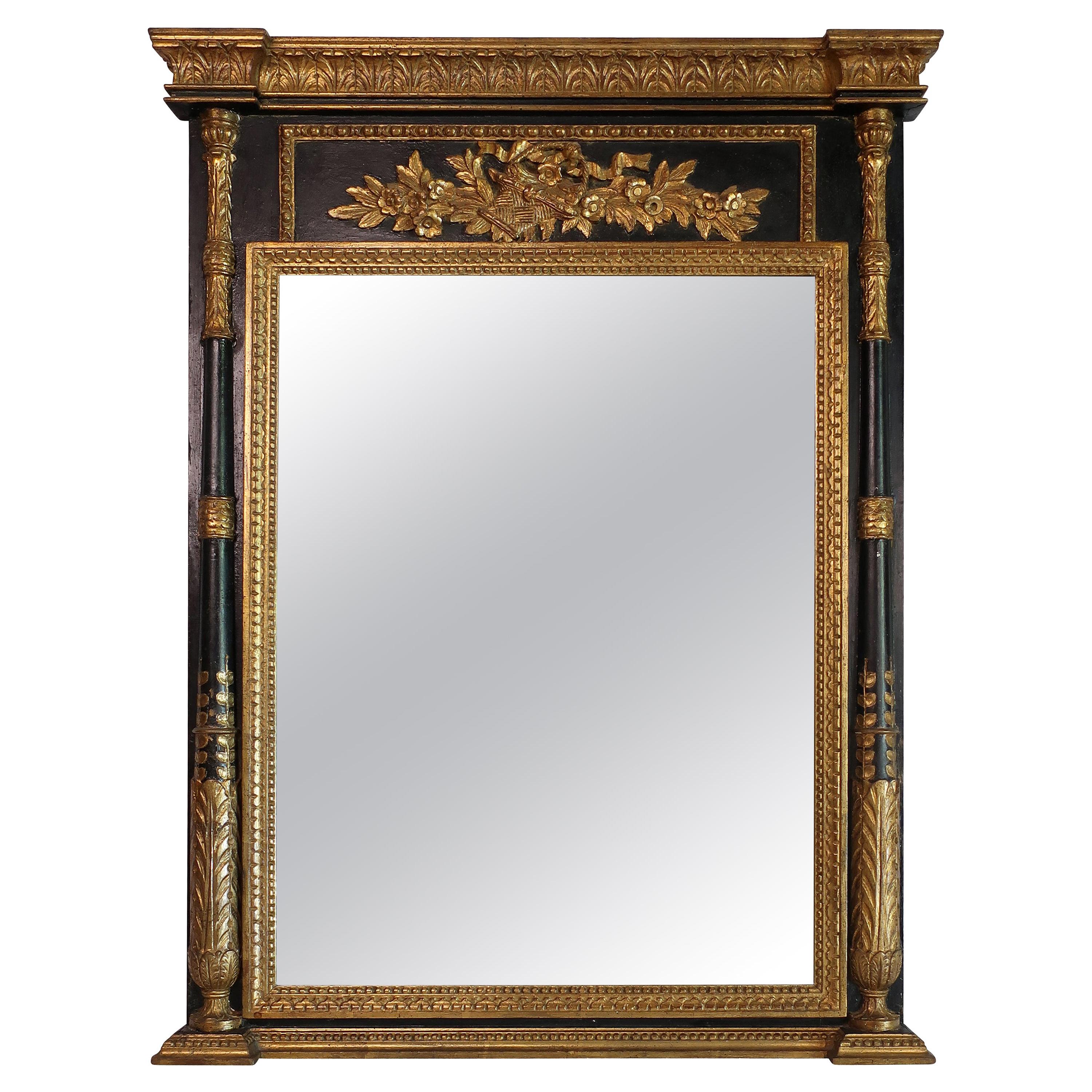 Neoclassical Parcel-Gilt Mirror with Finely Carved Giltwood Columns