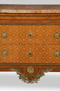 Neoclassical Parquetry Marble-Topped Commode